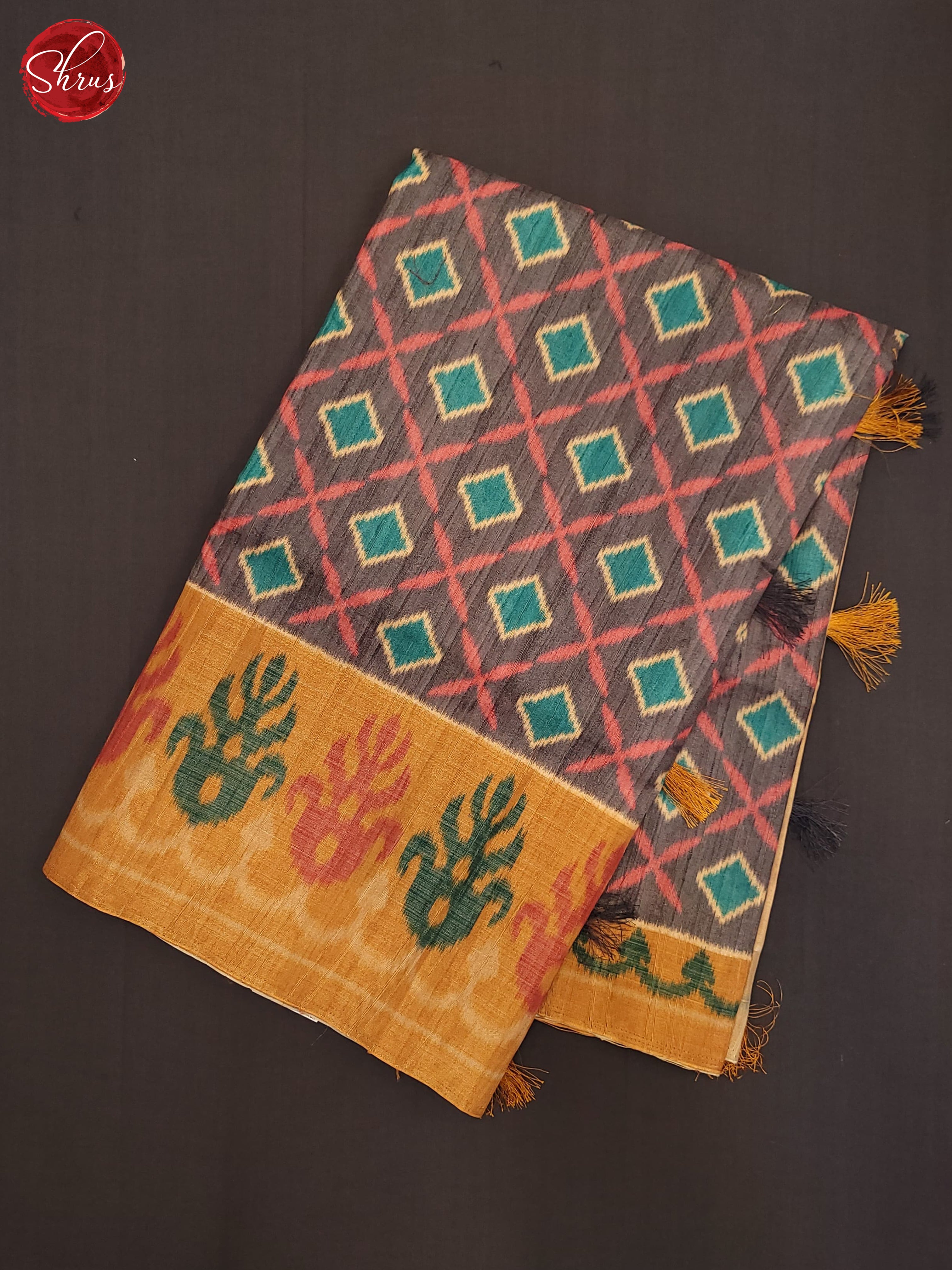 Grey  & Brown- Semi Pochampally Saree - Shop on ShrusEternity.com