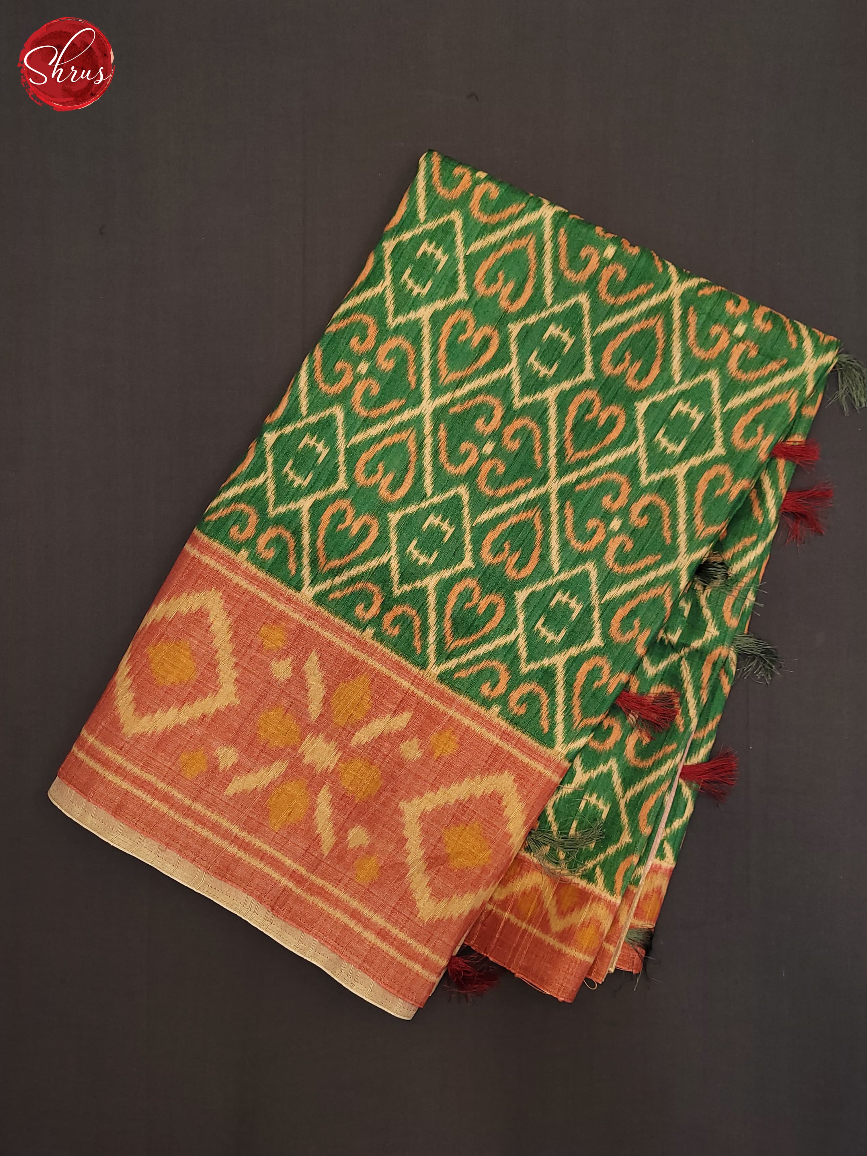 Green & Orange - Semi Pochampally Saree - Shop on ShrusEternity.com