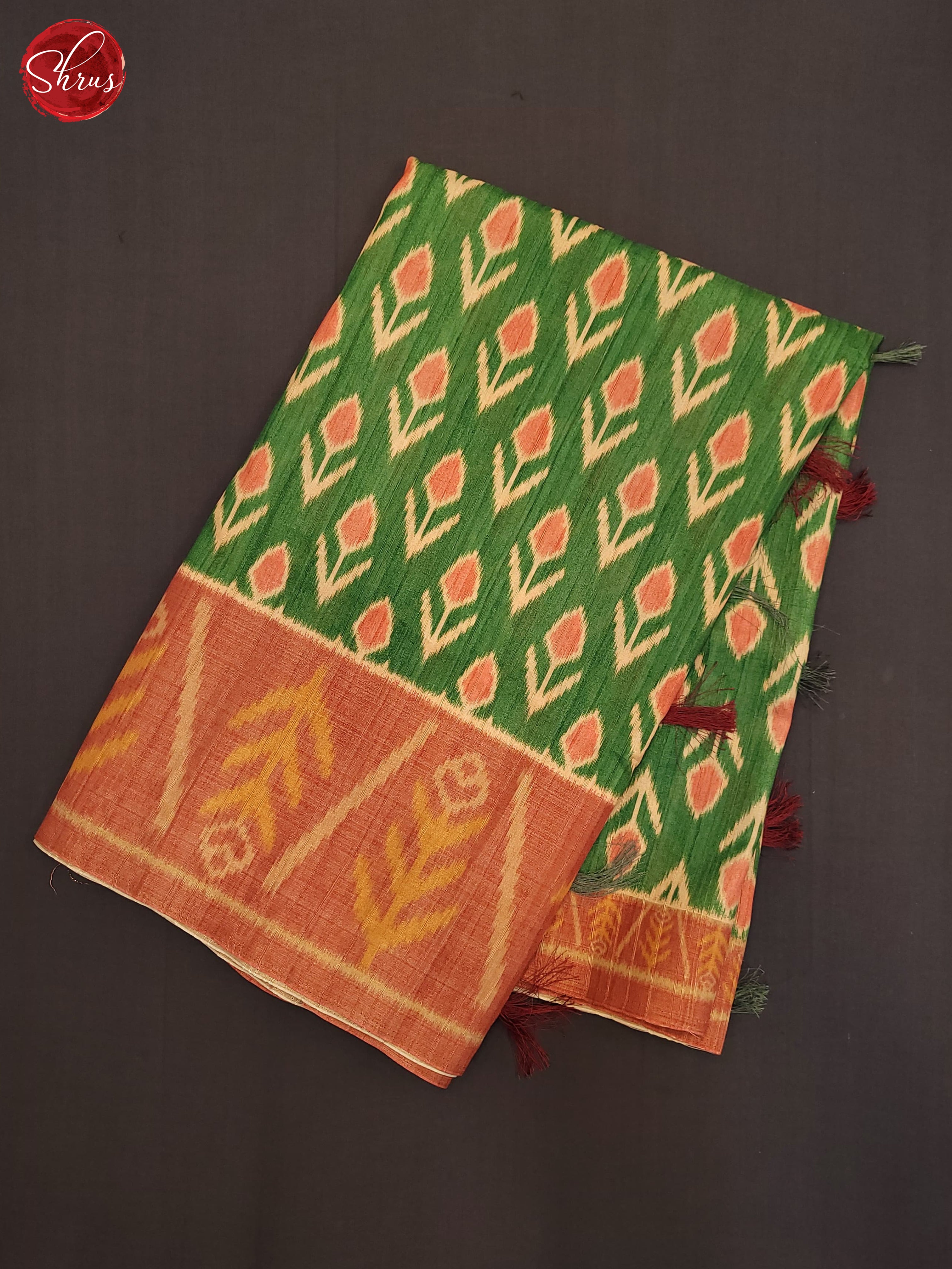 Green & Orange - Semi Pochampally Saree - Shop on ShrusEternity.com