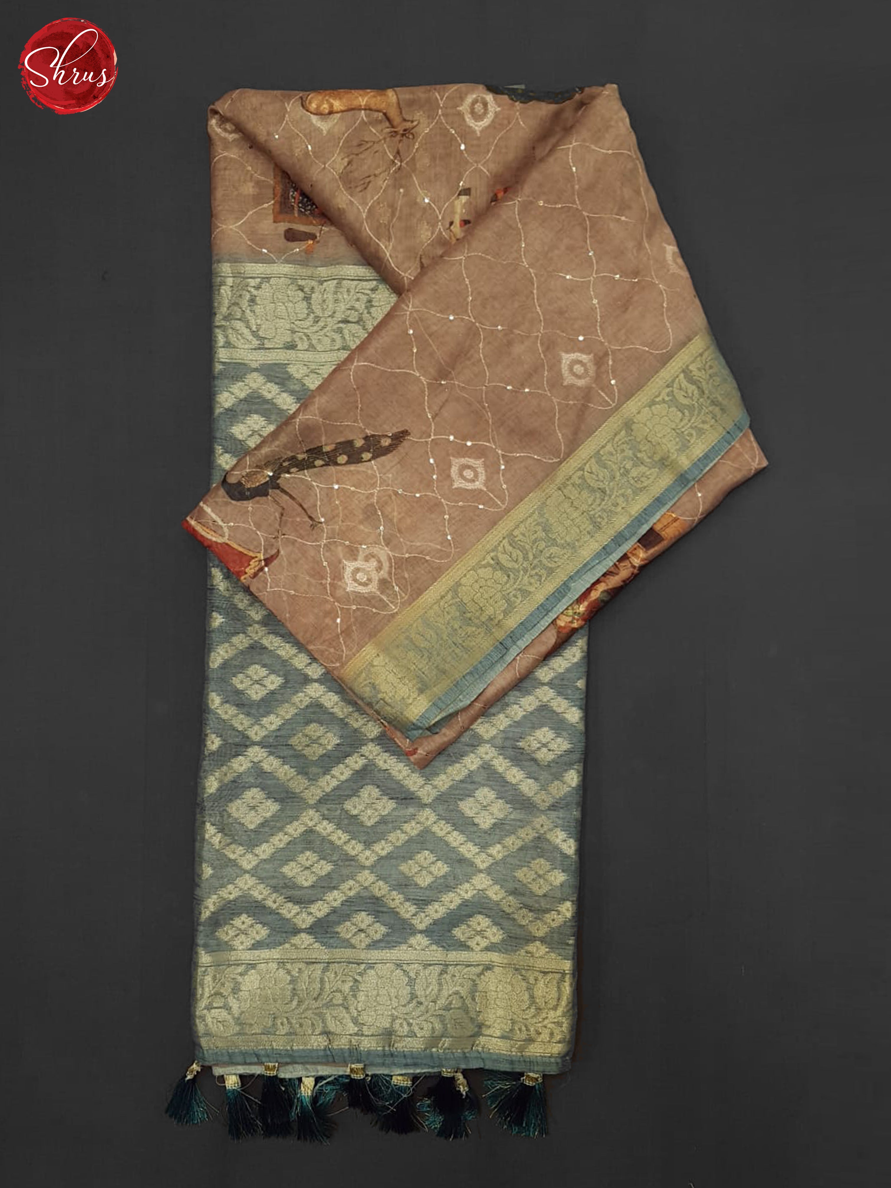 Brown & Grey - Semi Jute Saree - Shop on ShrusEternity.com