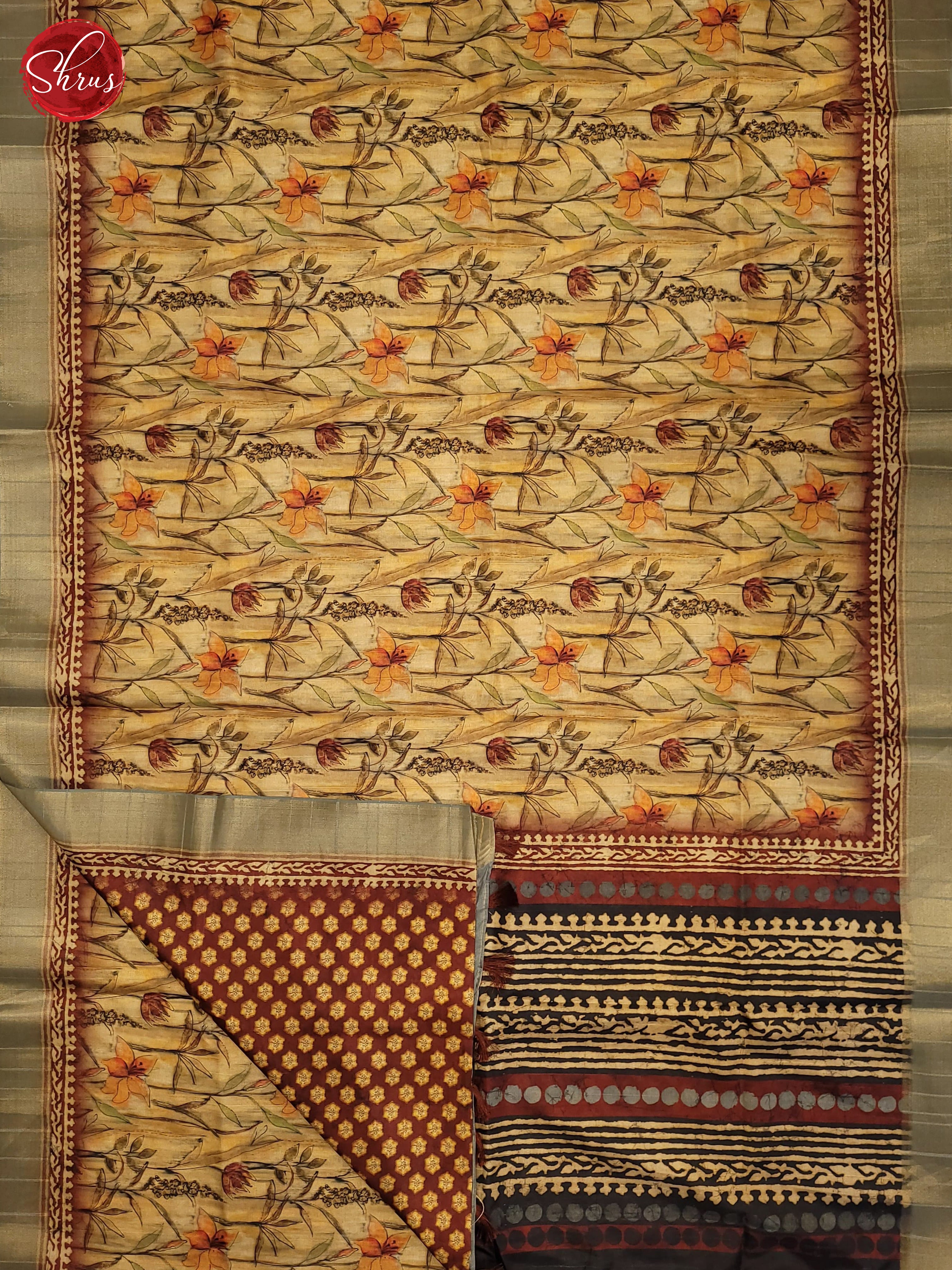 Beige & Brown - Semi Tussar Saree - Shop on ShrusEternity.com