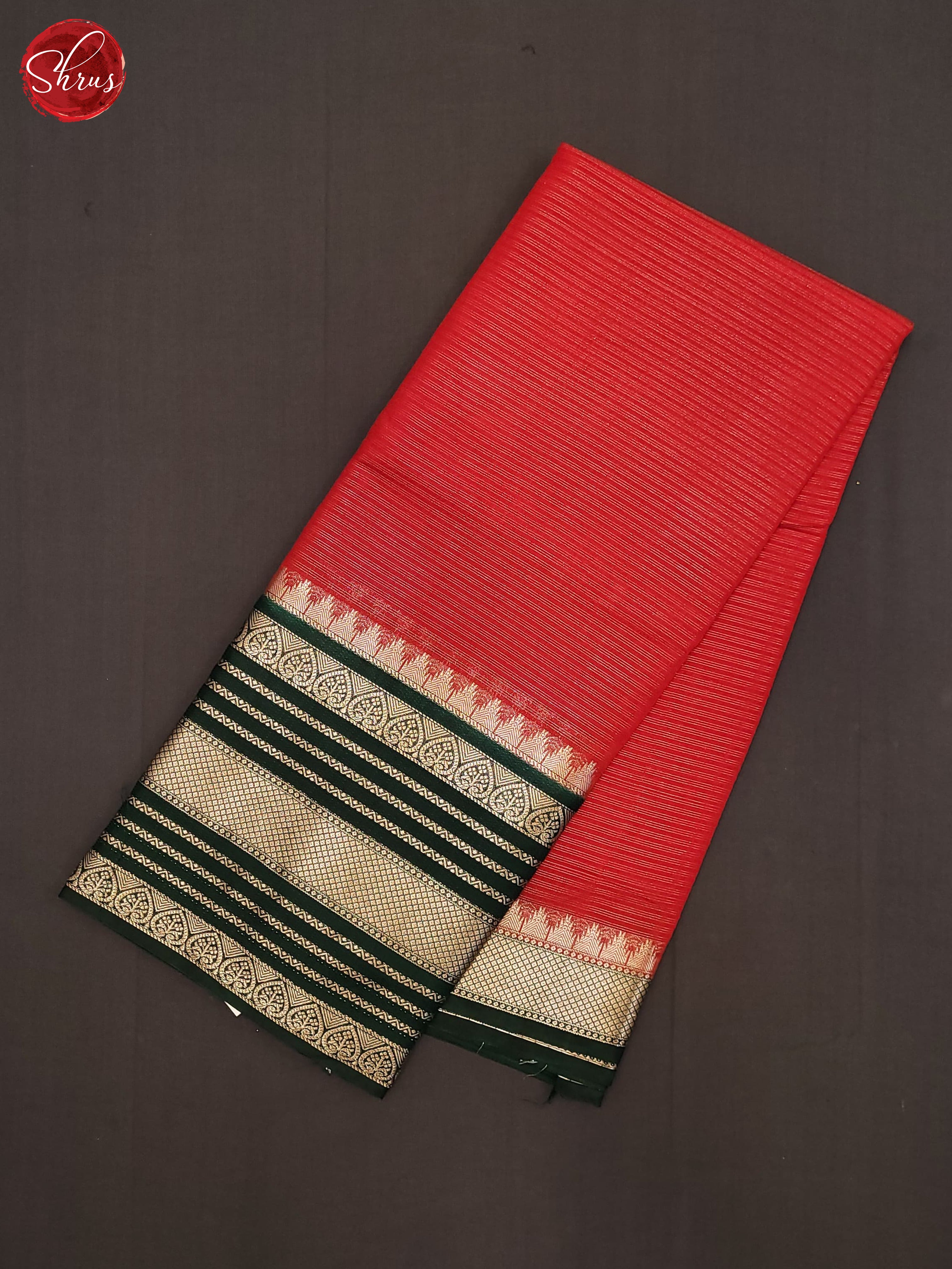 Red & Green- Semi Dupion Saree - Shop on ShrusEternity.com