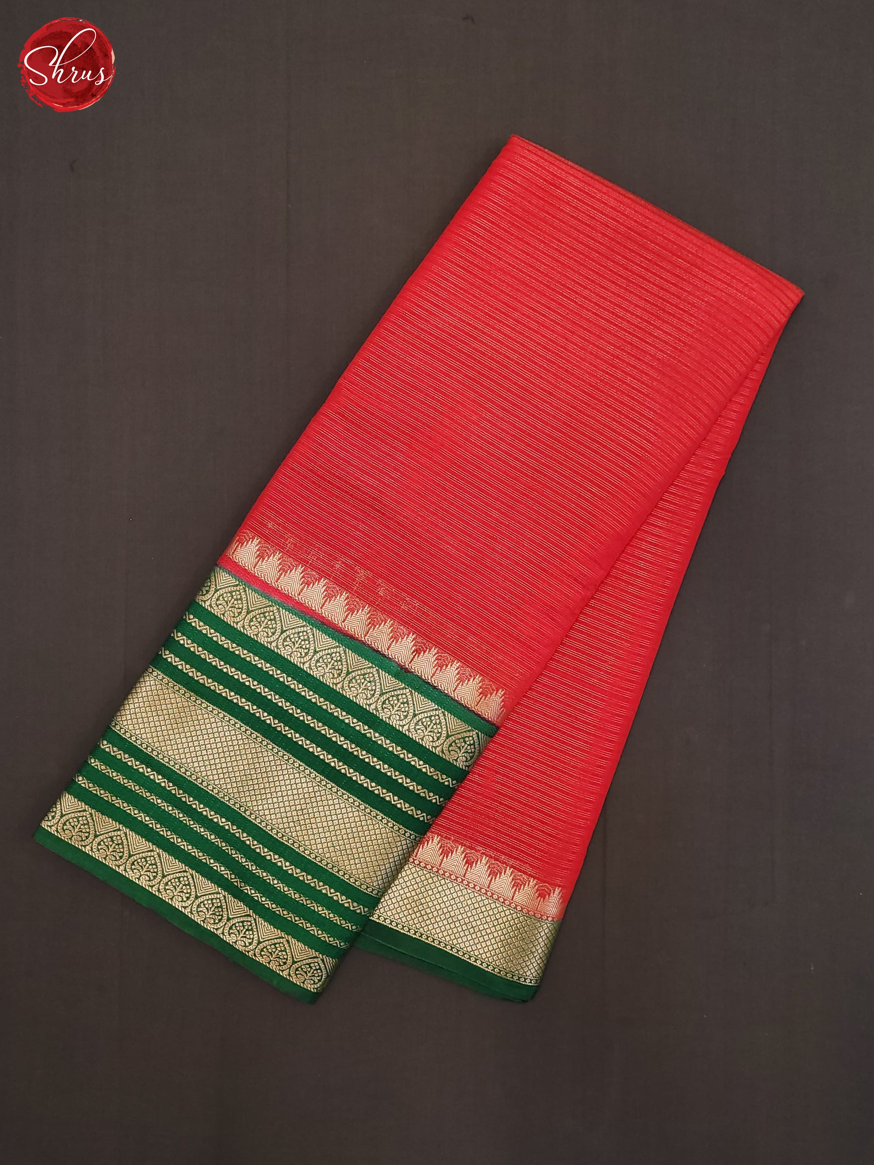 Red & Green - Semi Dupion Saree - Shop on ShrusEternity.com