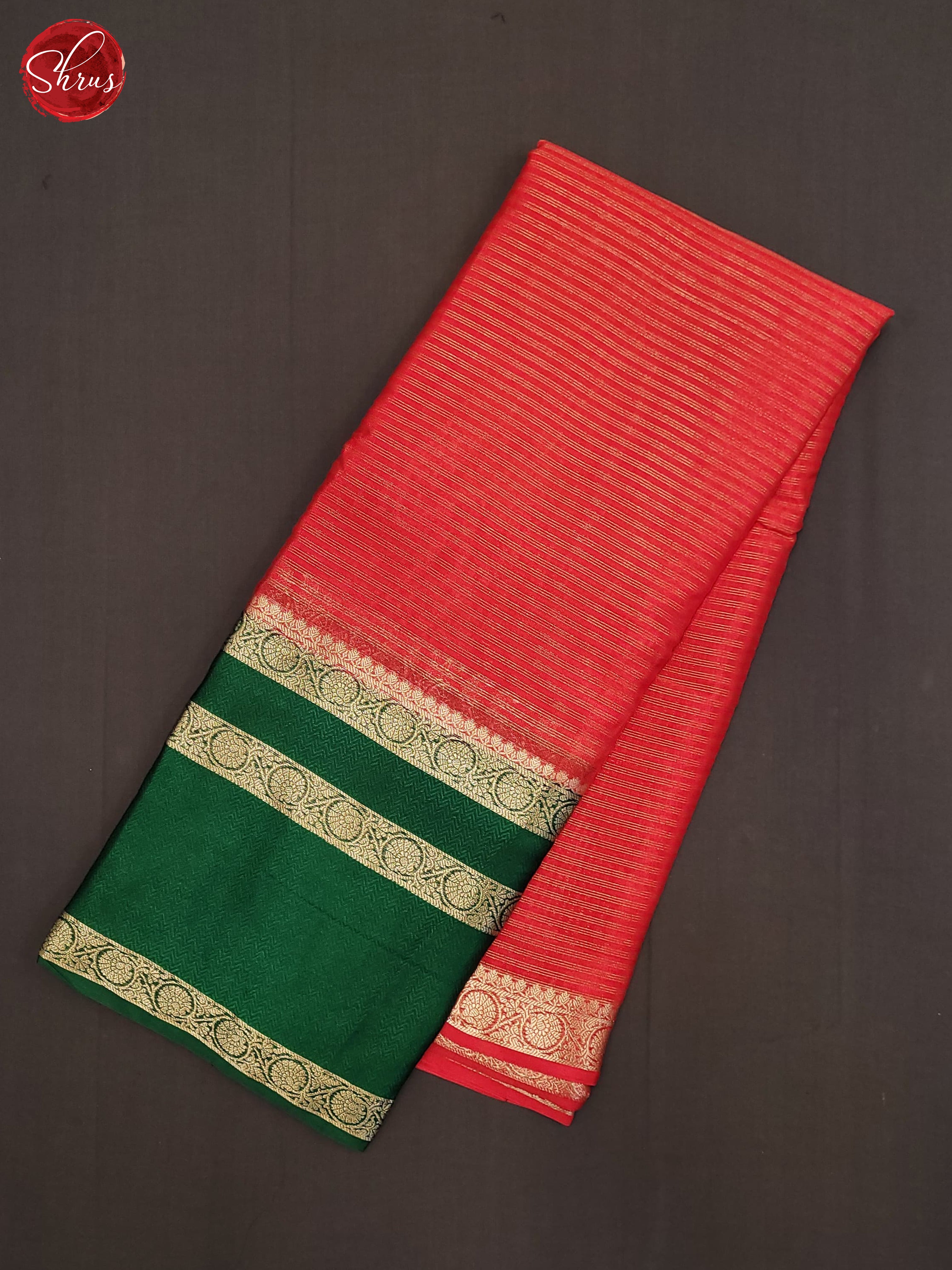 Red & Green- Semi Dupion Saree - Shop on ShrusEternity.com