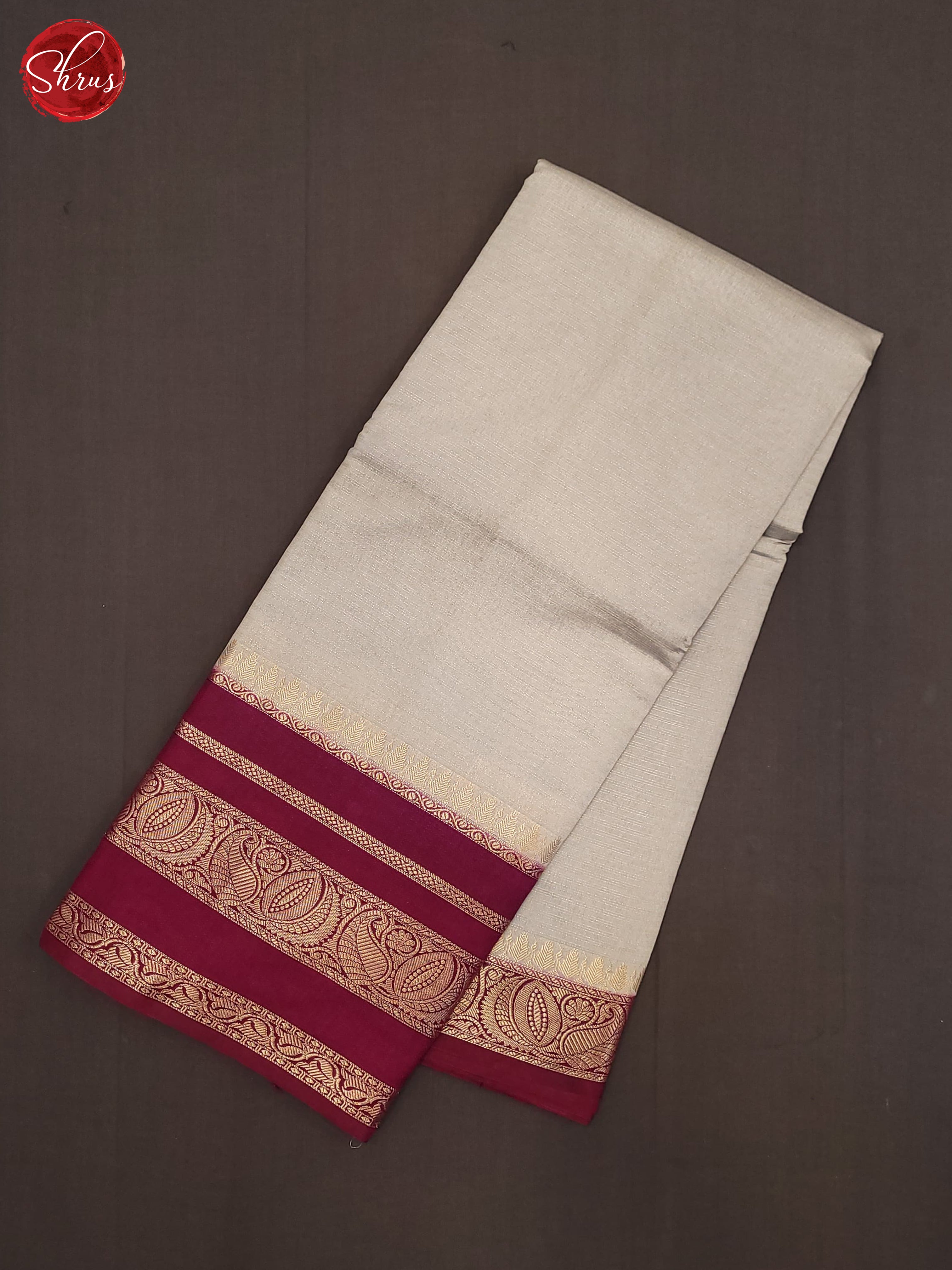 Grey & Maroon- Semi Dupion Saree - Shop on ShrusEternity.com