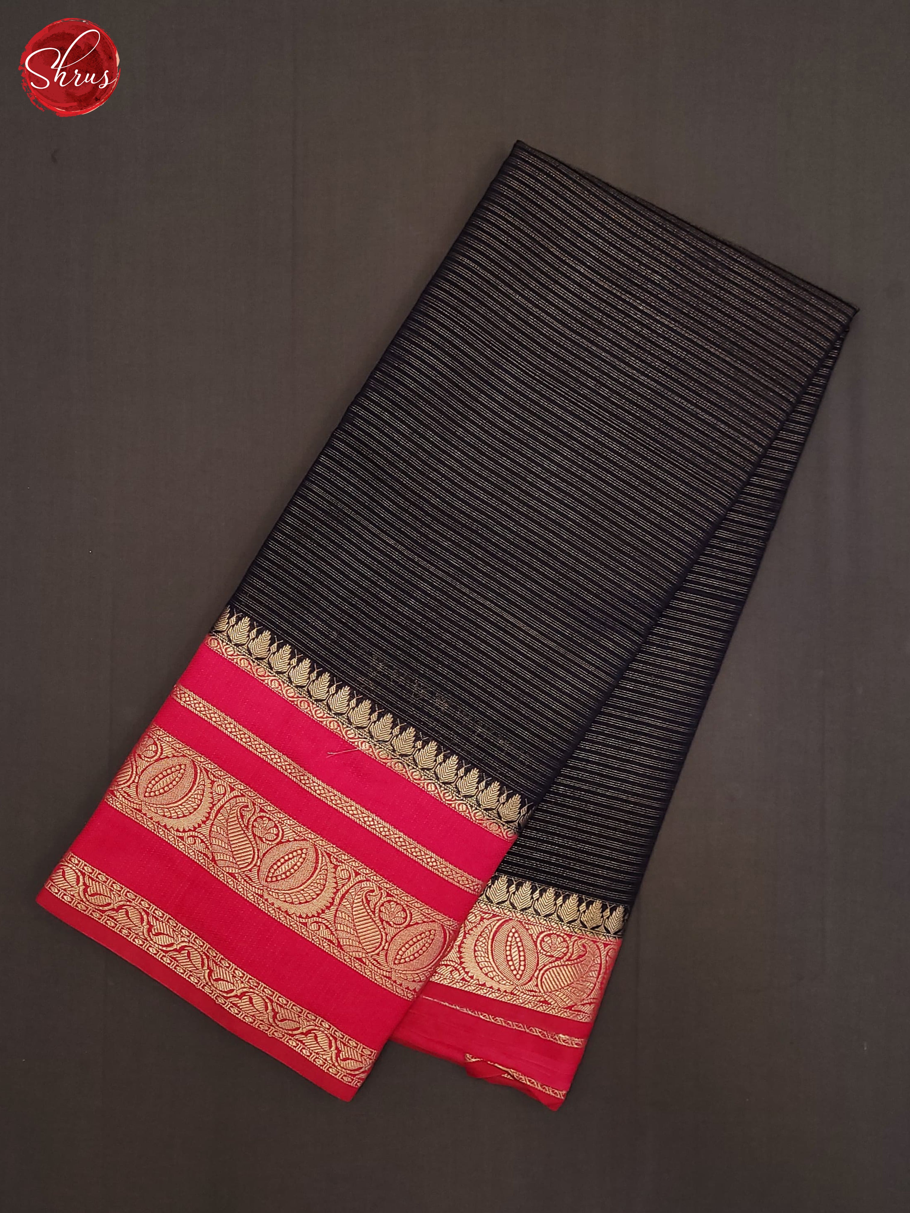 Navy Blue & Red - Semi Dupion Saree - Shop on ShrusEternity.com