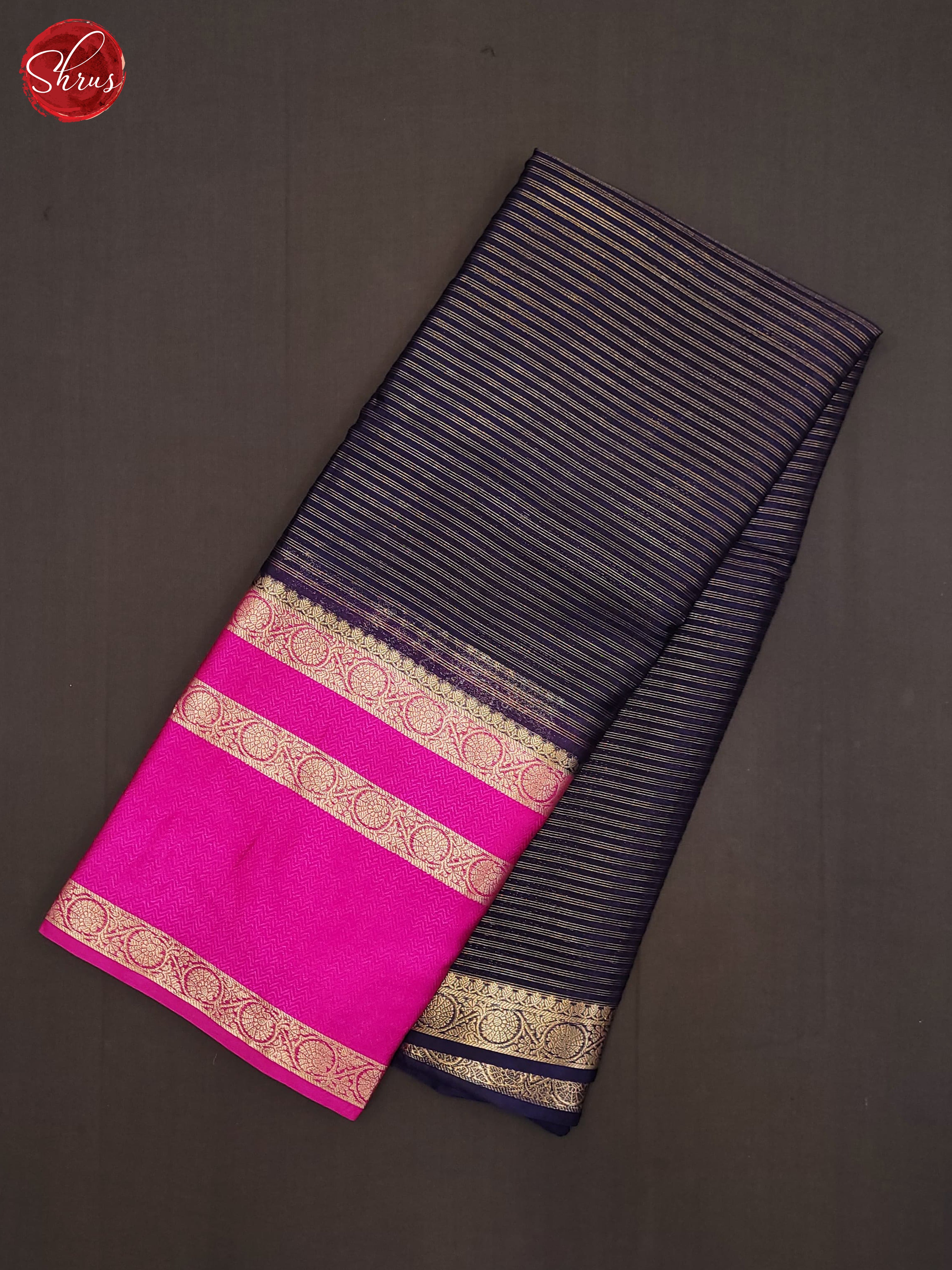 Navy Blue & Pink - Semi Dupion Saree - Shop on ShrusEternity.com