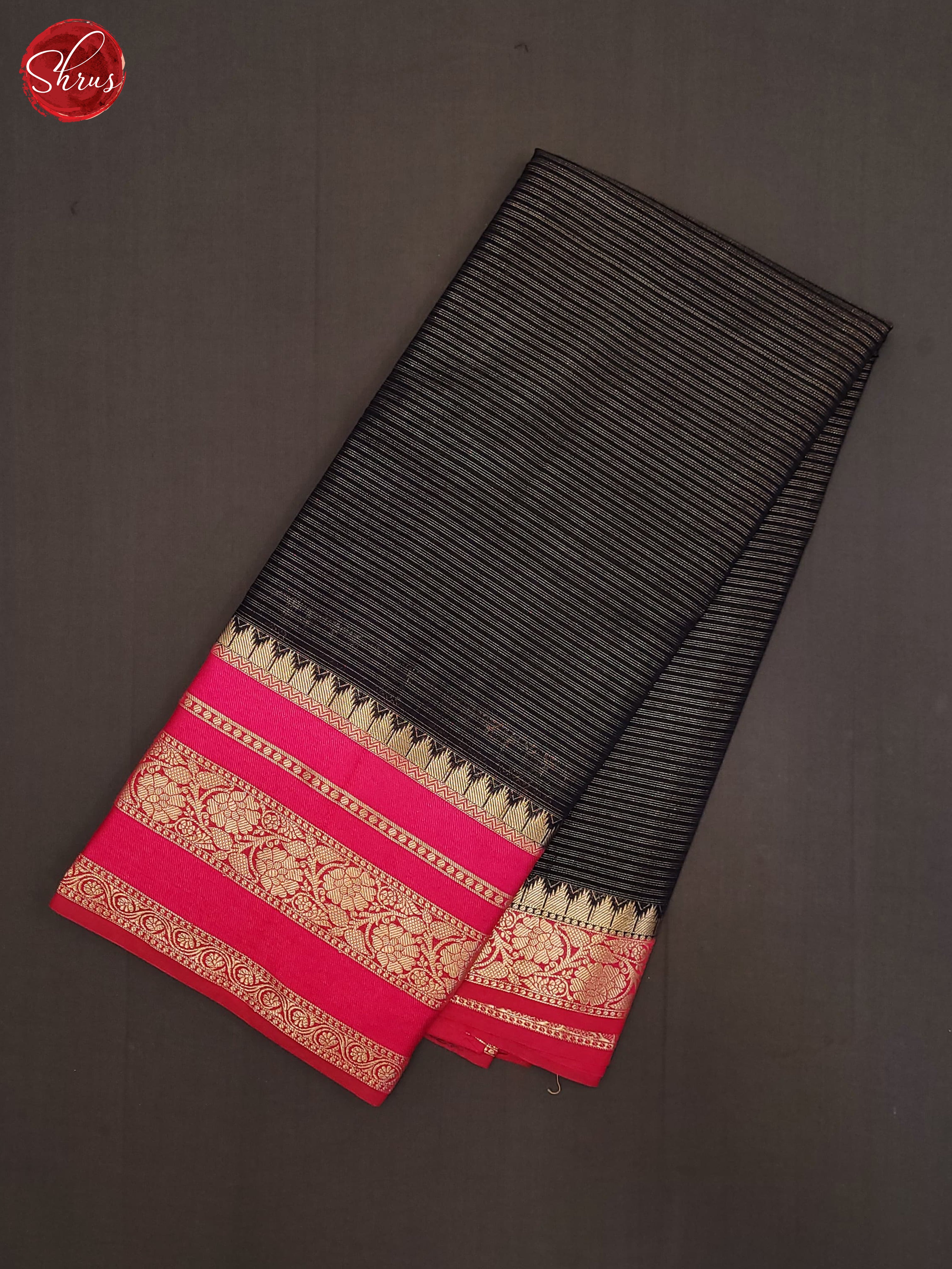 Navy Blue & Pink - Semi Dupion Saree - Shop on ShrusEternity.com