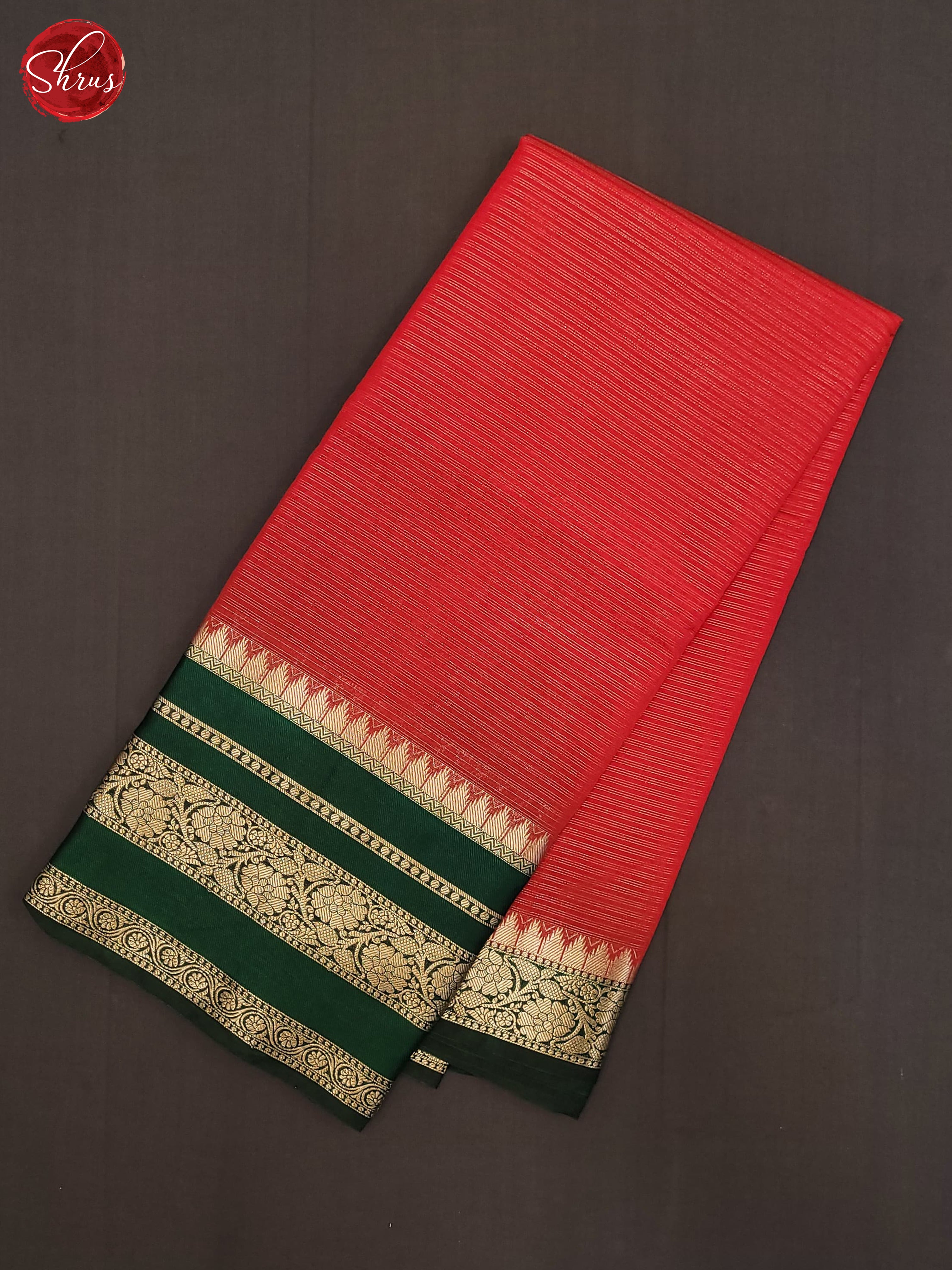 Red & Green - Semi Dupion Saree - Shop on ShrusEternity.com