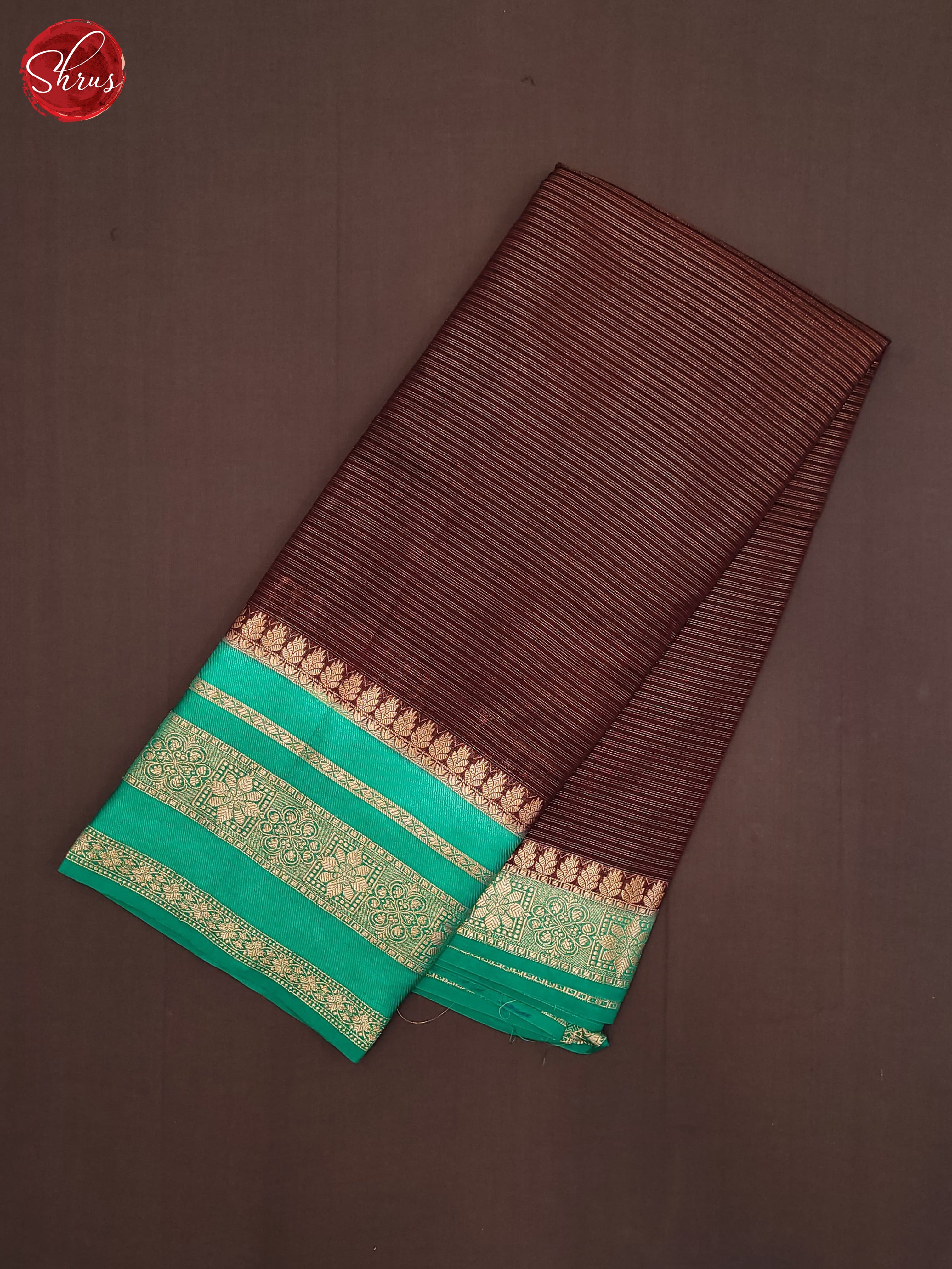 Brown  & Green - Semi Dupion Saree - Shop on ShrusEternity.com