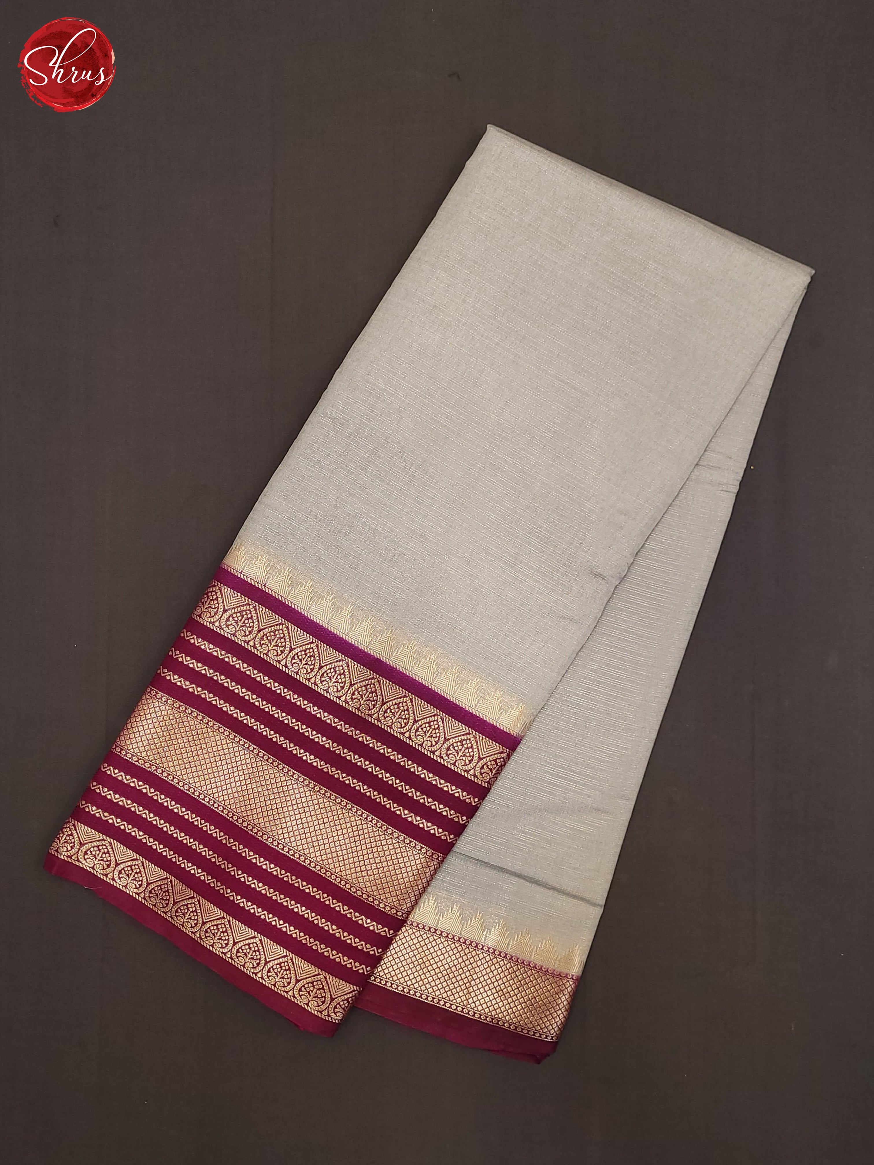 Grey  & Wine - Semi Dupion Saree - Shop on ShrusEternity.com