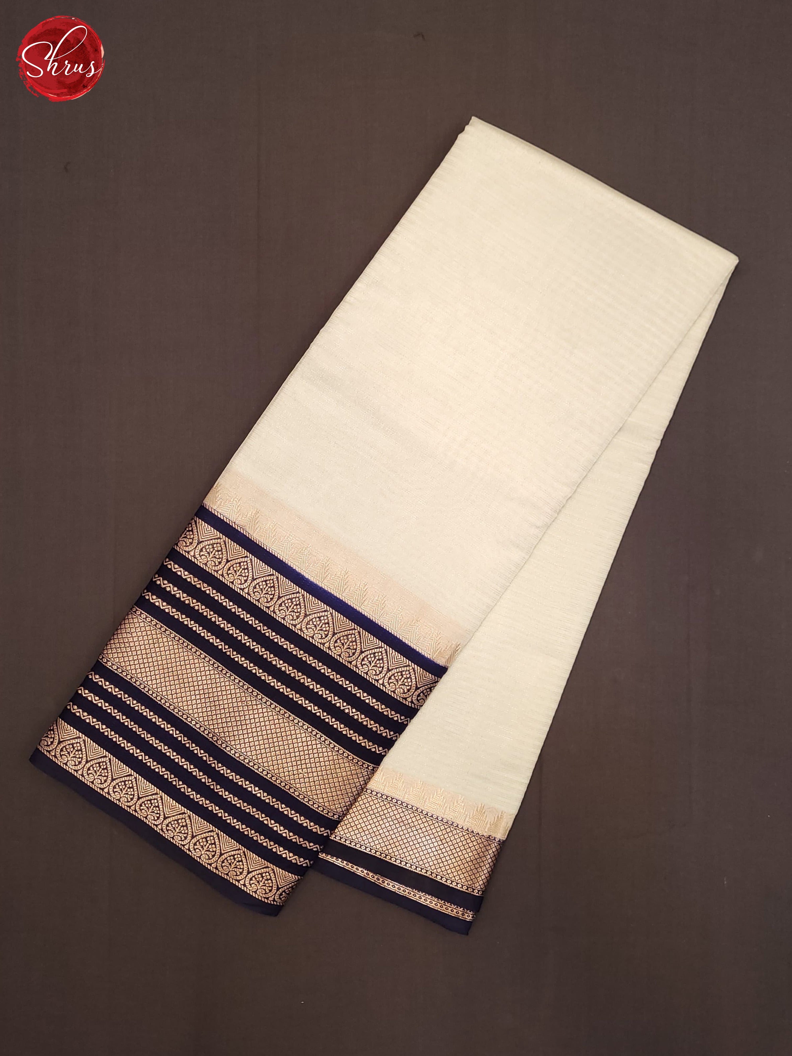 Cream & Navy Blue - Semi Dupion Saree - Shop on ShrusEternity.com