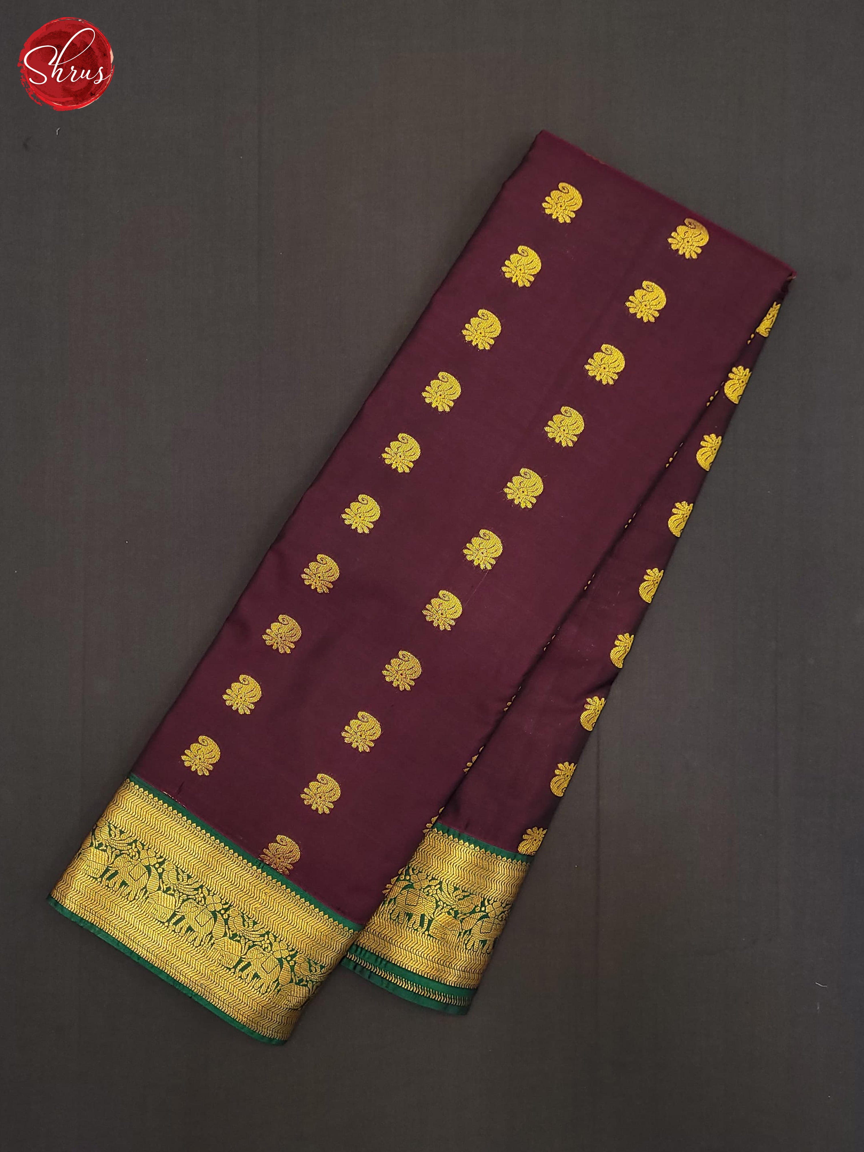 Wine & Green- Semi Kanchipuram Saree - Shop on ShrusEternity.com