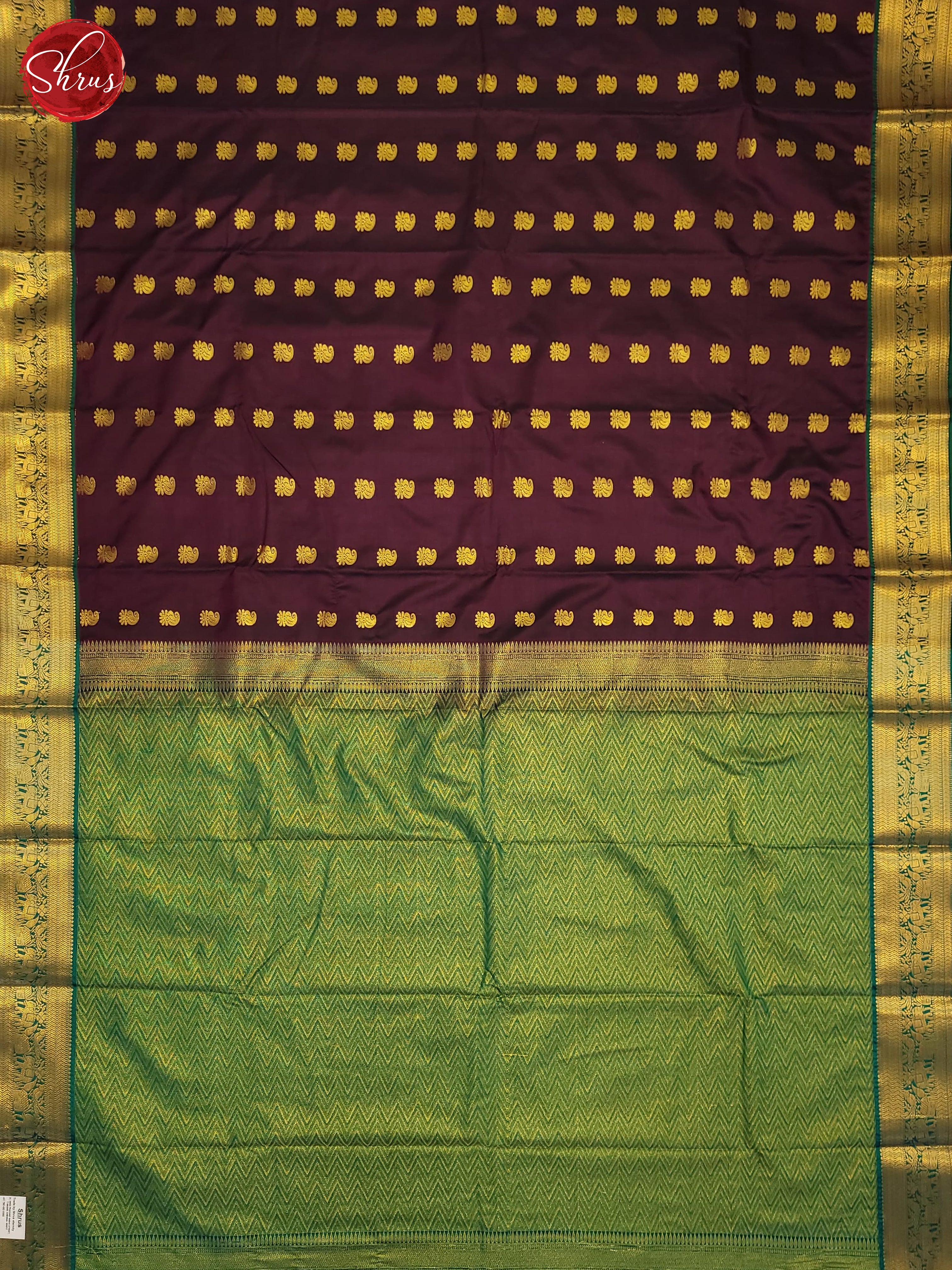 Wine & Green- Semi Kanchipuram Saree - Shop on ShrusEternity.com