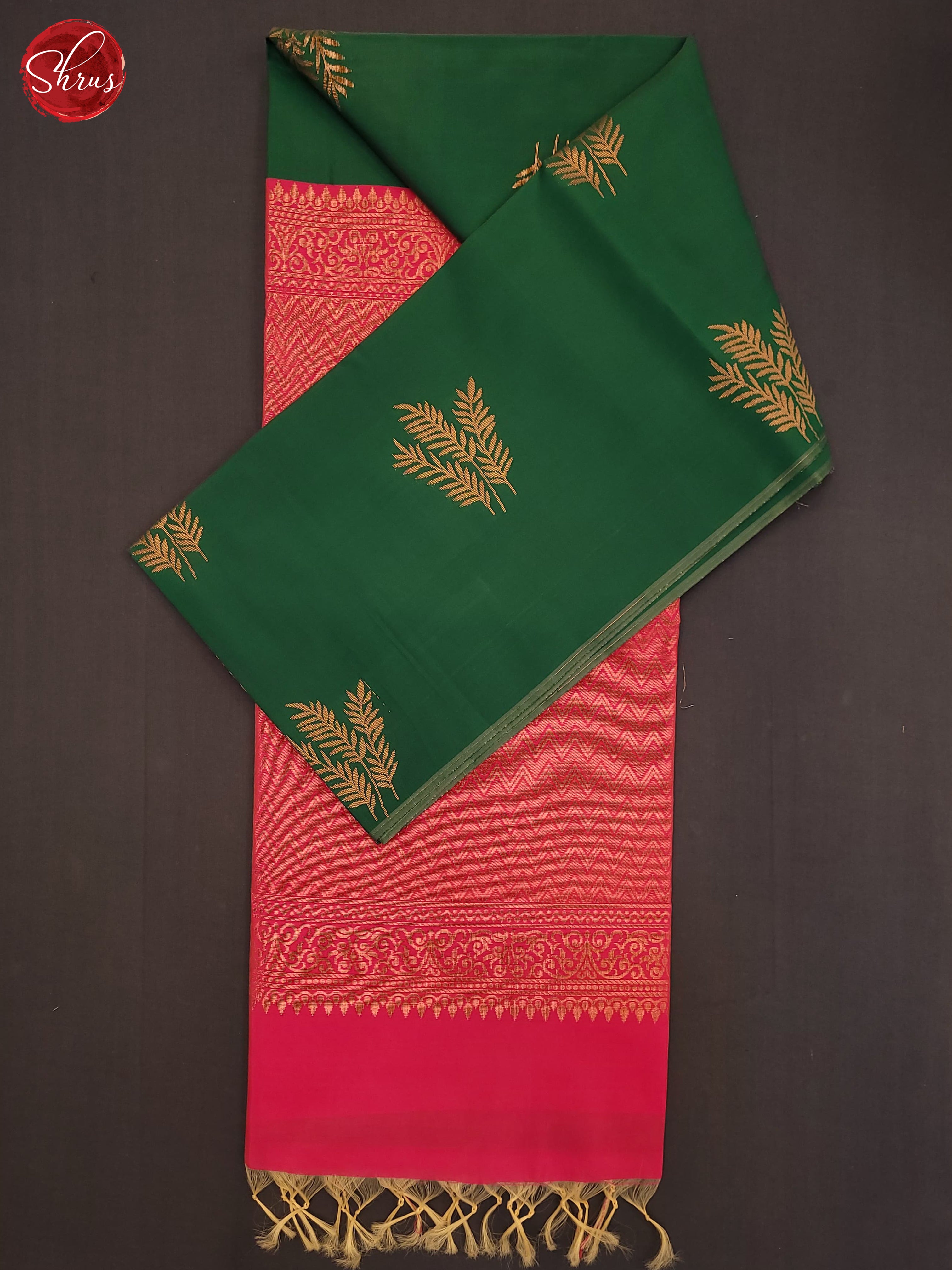 Bottle Green& Pink - Semi Softsilk Saree - Shop on ShrusEternity.com