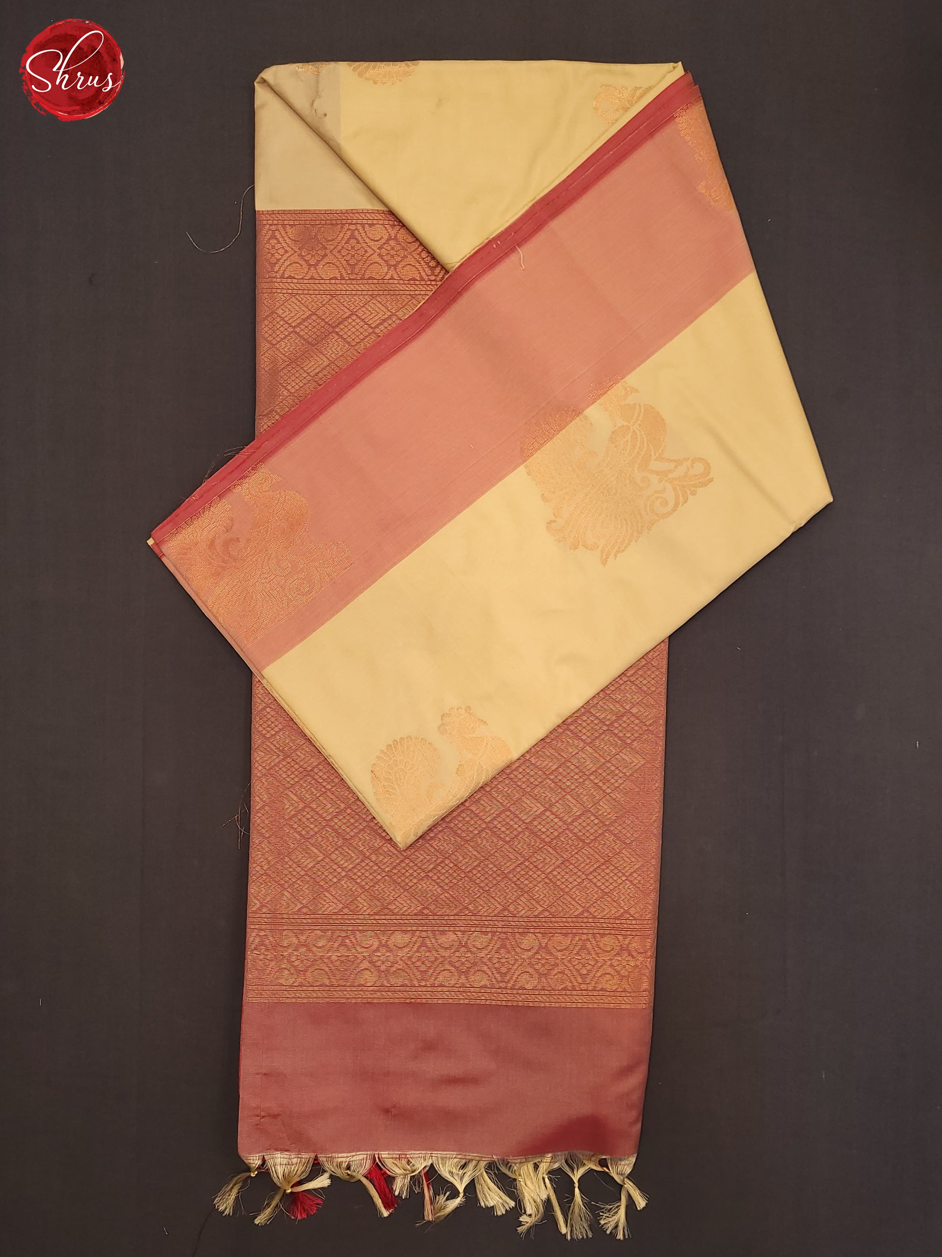 Beige & Red- Semi Softsilk Saree - Shop on ShrusEternity.com