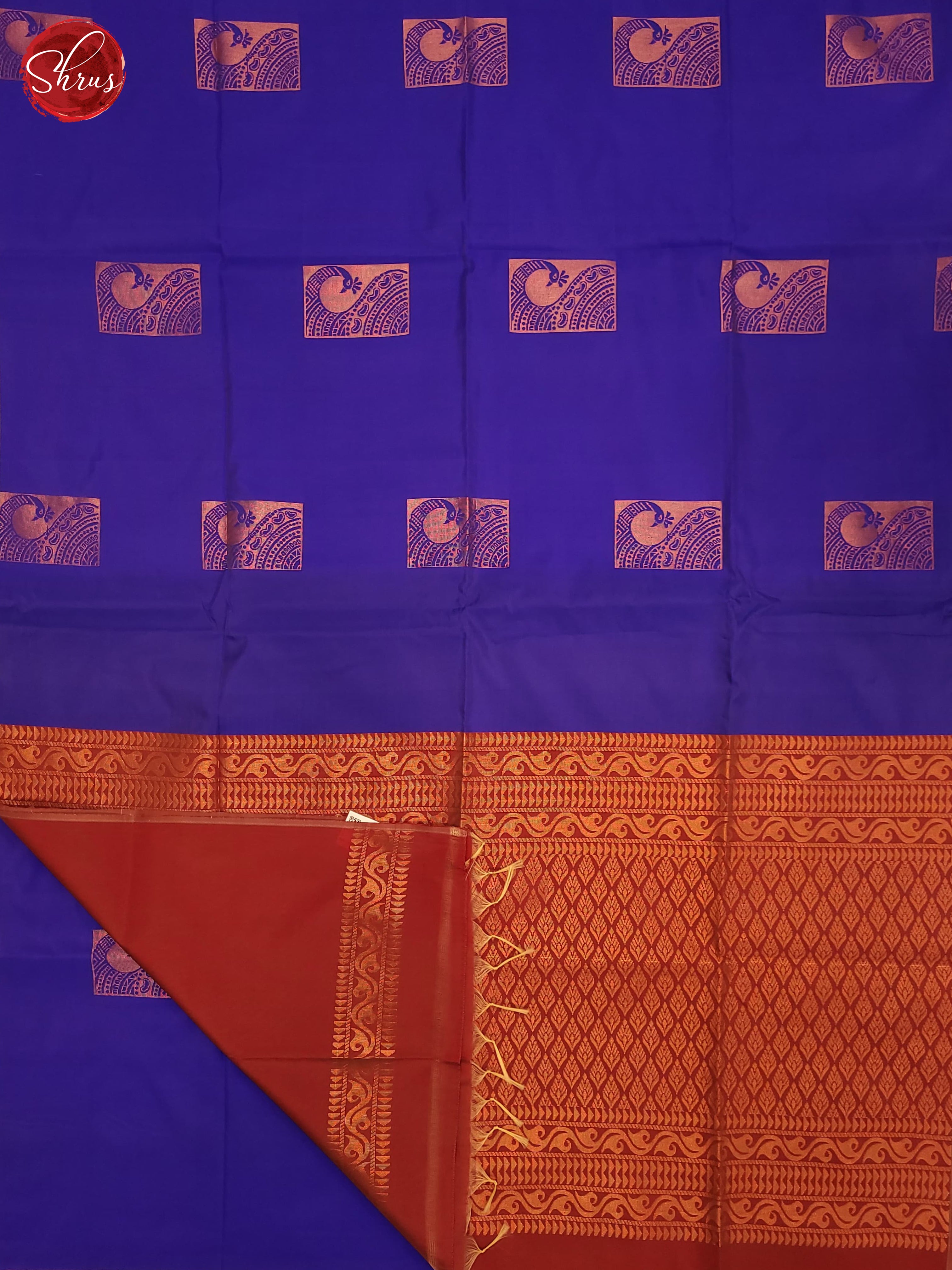 Blue & Red - Semi Softsilk Saree - Shop on ShrusEternity.com