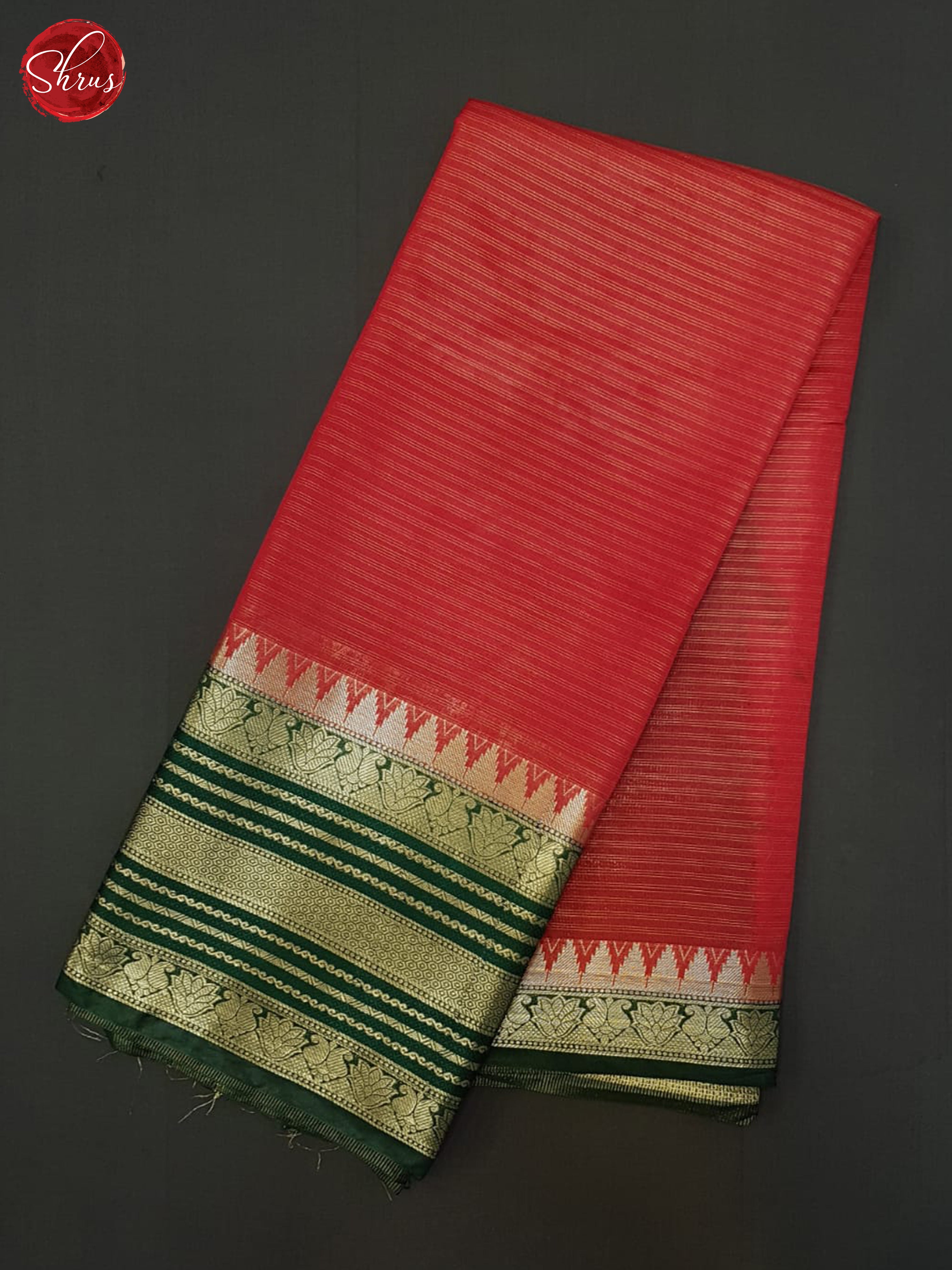 Red & Green - Semi Dupion Saree - Shop on ShrusEternity.com