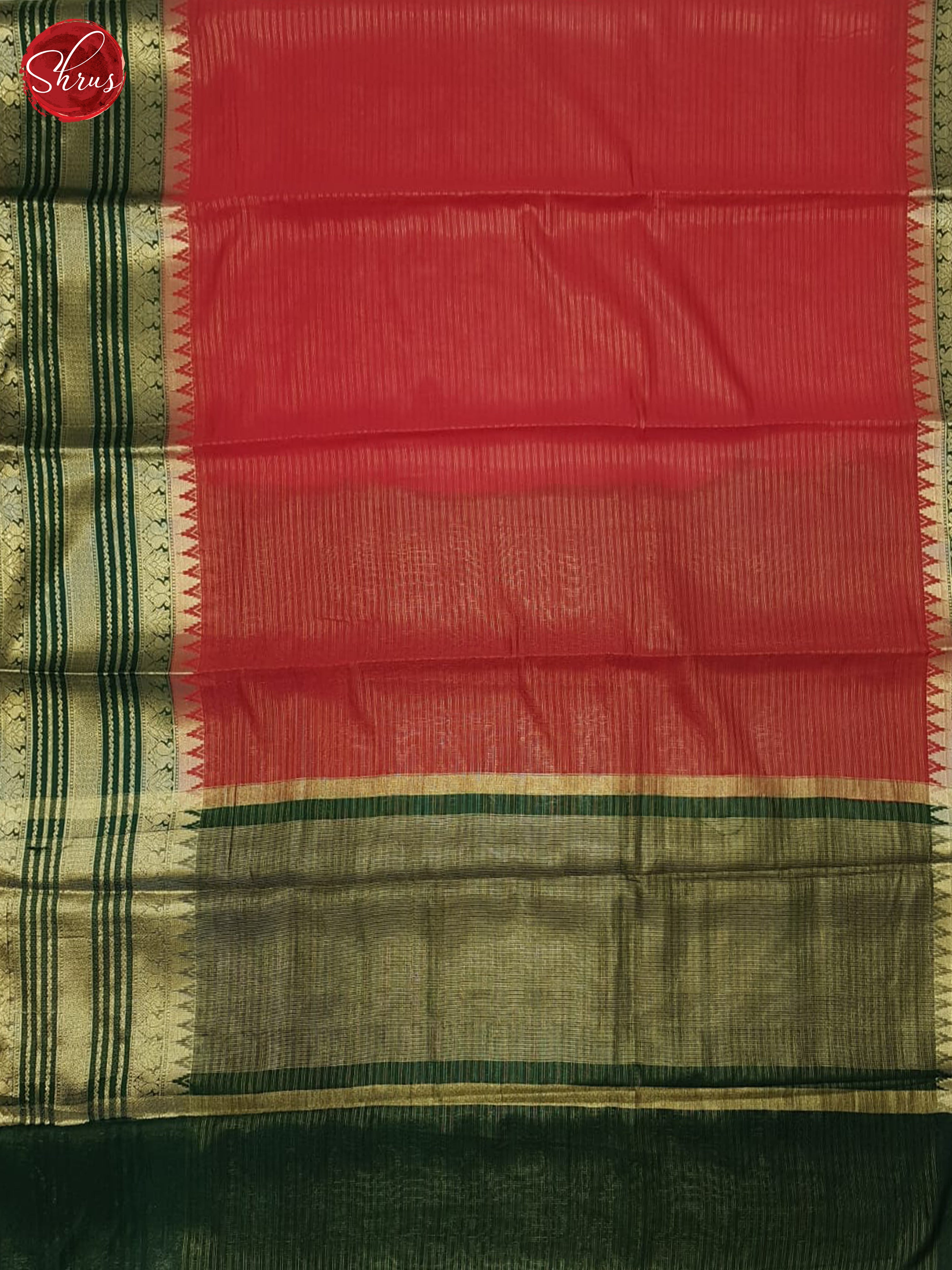 Red & Green - Semi Dupion Saree - Shop on ShrusEternity.com