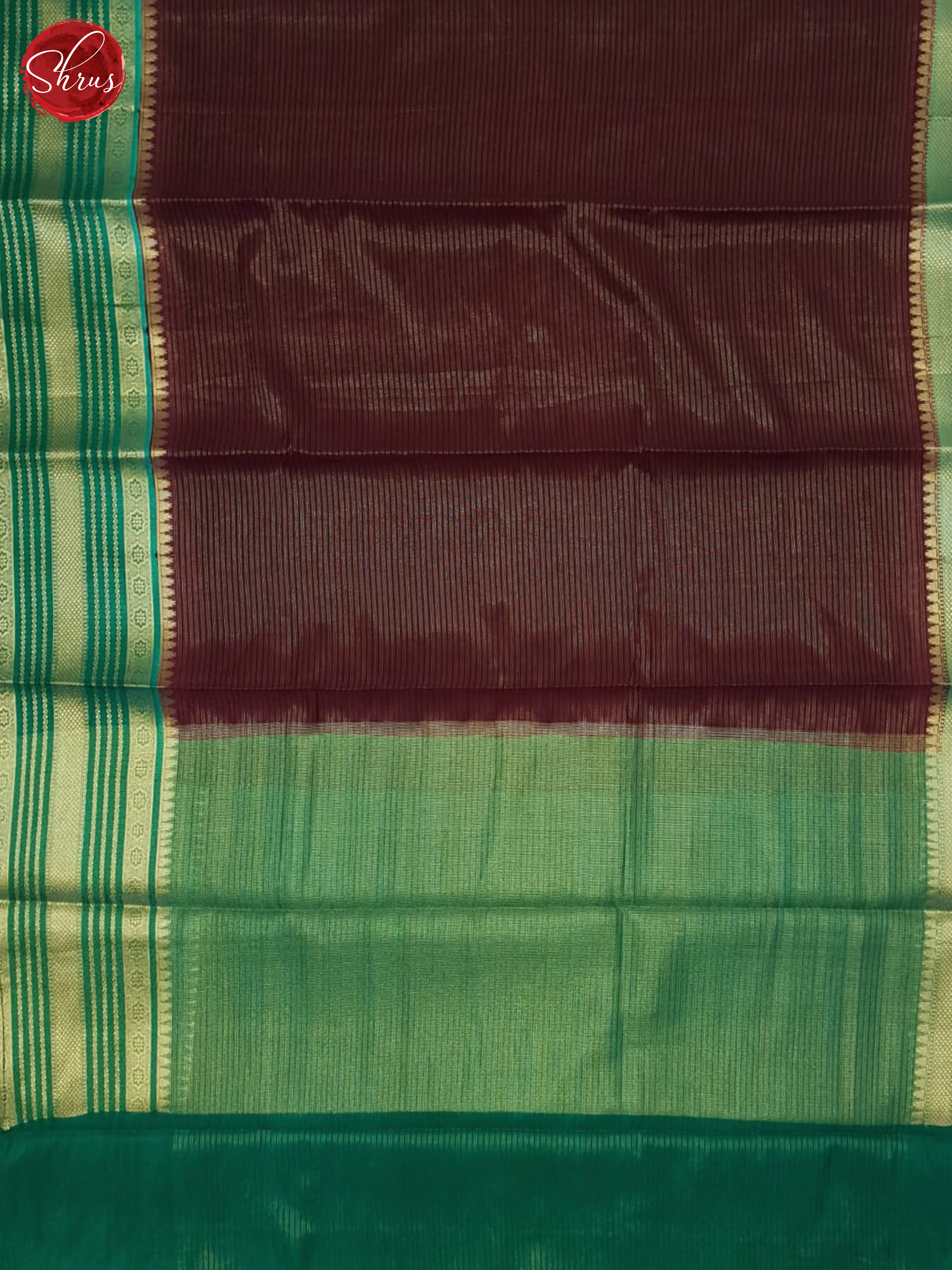 Brown & Green - Semi Dupion Saree - Shop on ShrusEternity.com