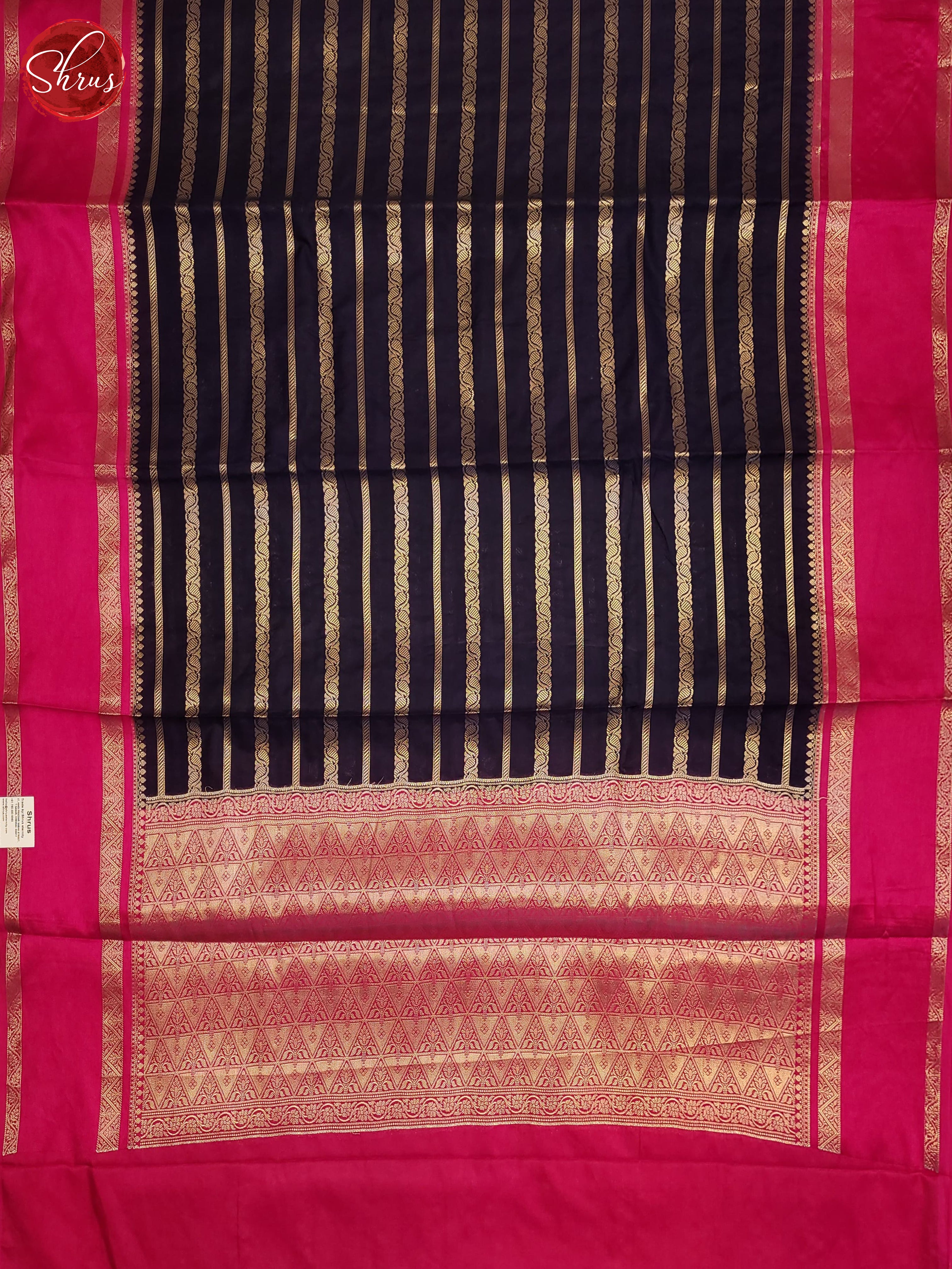 Dark Blue & Pink- Semi Dupion Saree - Shop on ShrusEternity.com