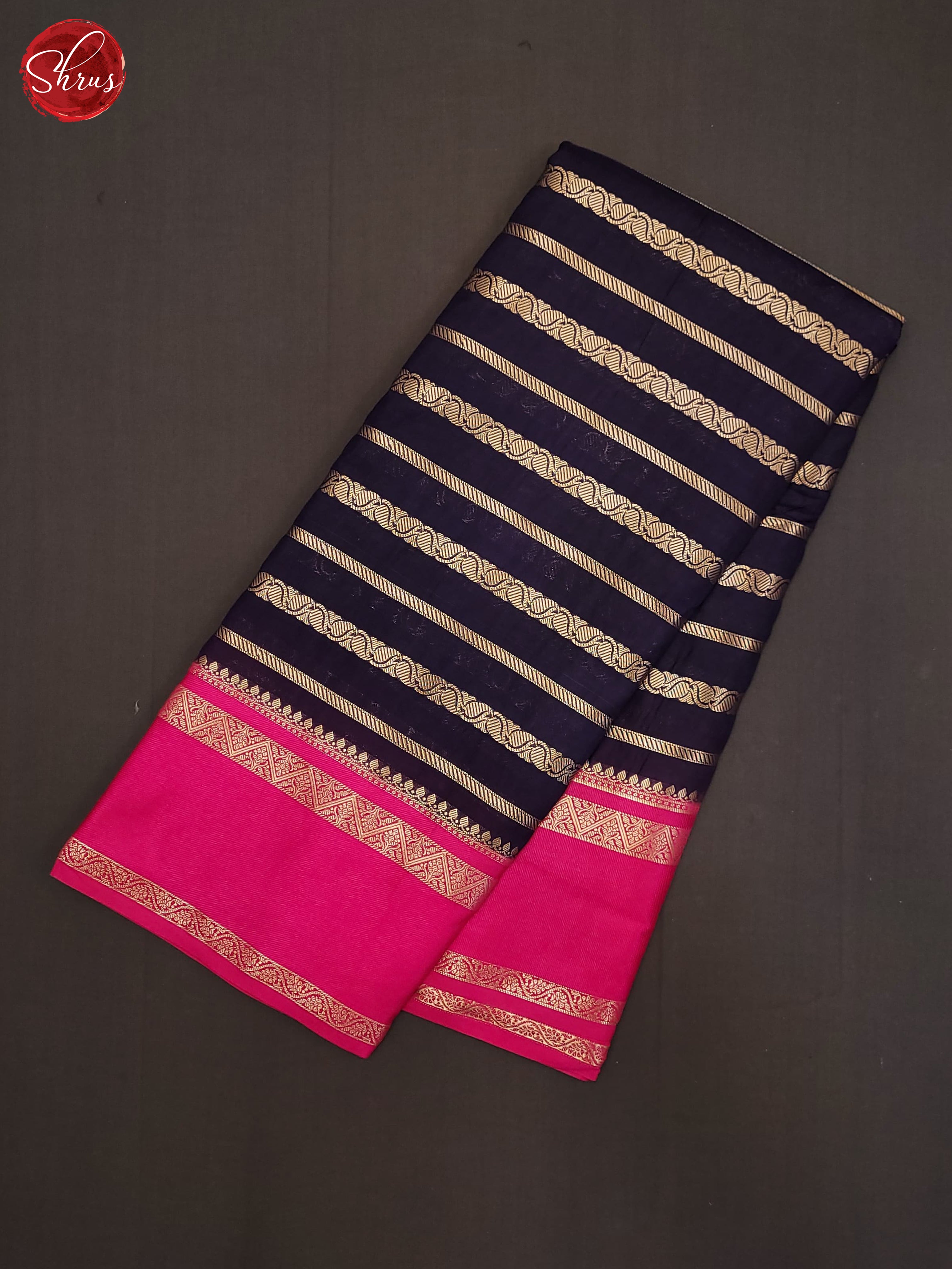 Dark Blue & Pink- Semi Dupion Saree - Shop on ShrusEternity.com