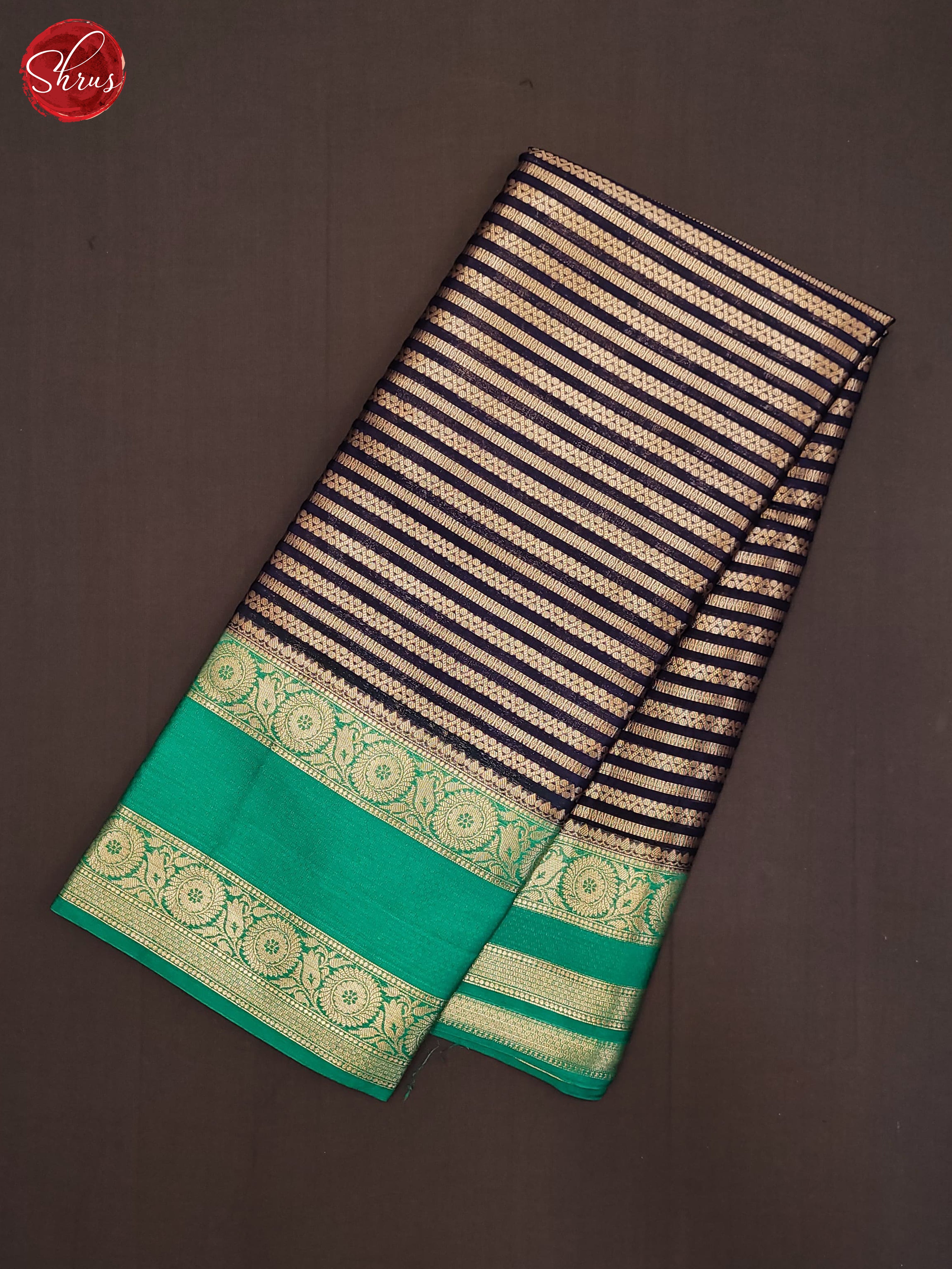 Navy Blue & Green - Semi Dupion Saree - Shop on ShrusEternity.com