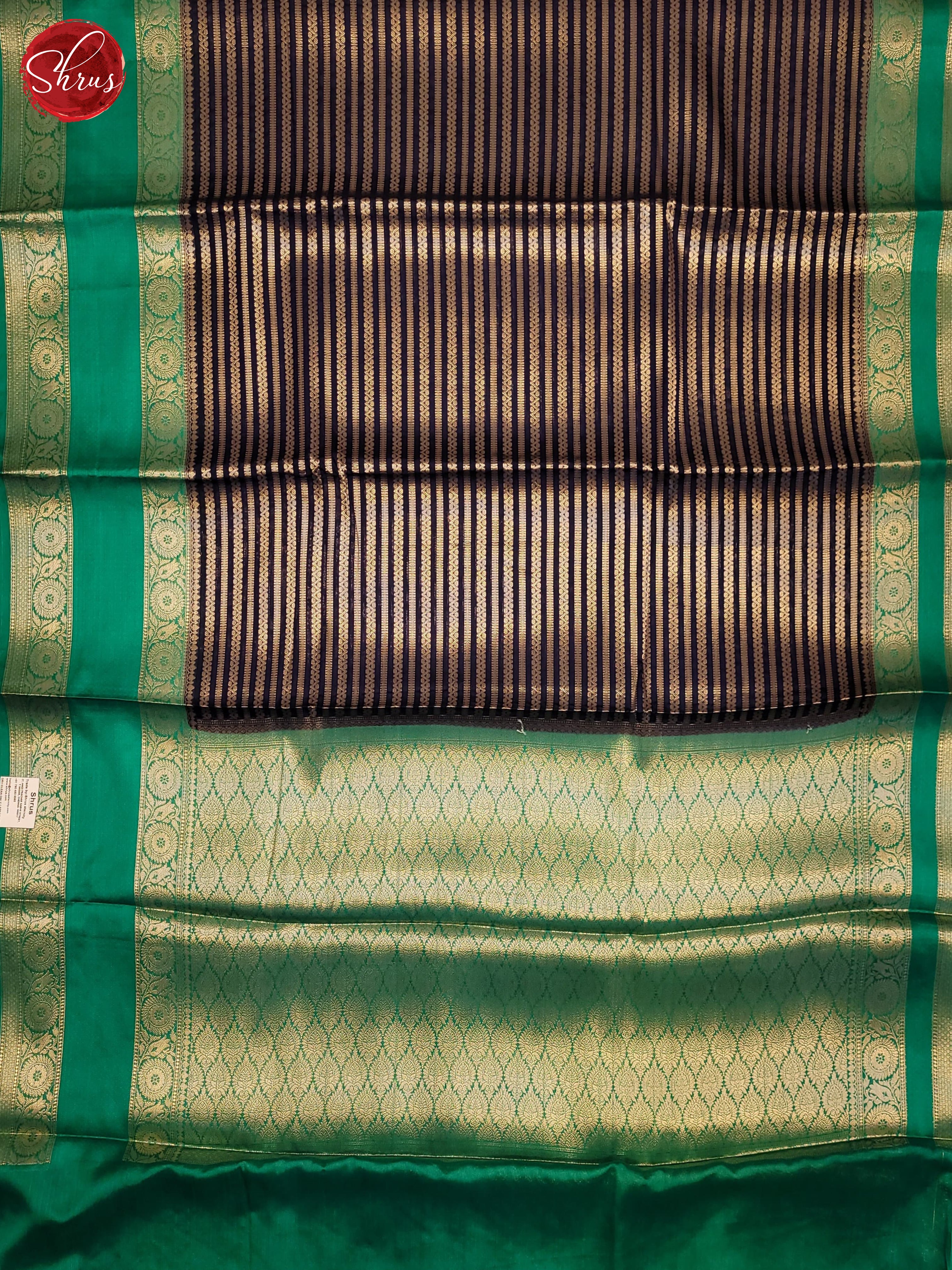 Navy Blue & Green - Semi Dupion Saree - Shop on ShrusEternity.com