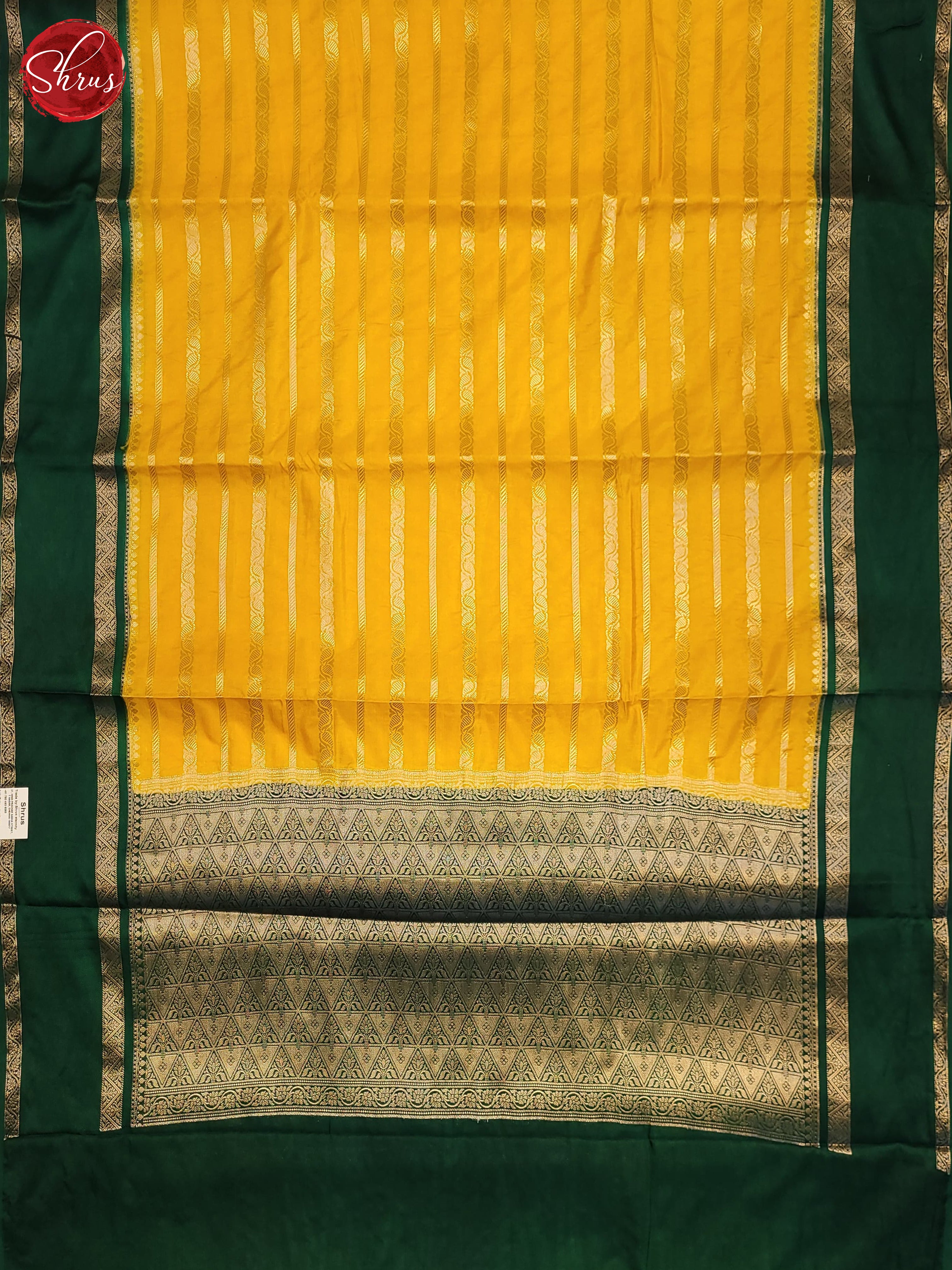 Yellow & Green - Semi Dupion Saree - Shop on ShrusEternity.com