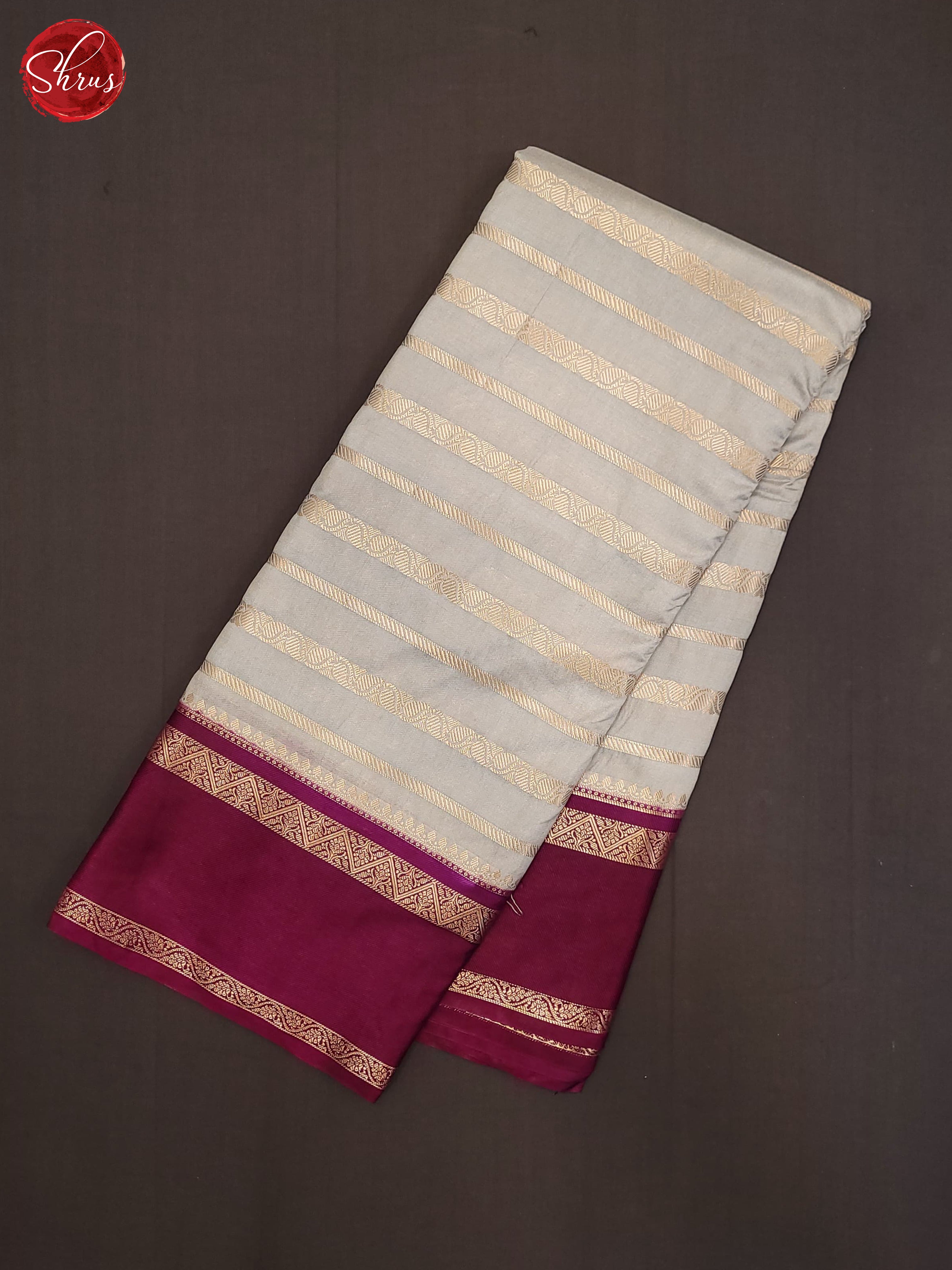 Grey & Maroon - Semi Dupion Saree - Shop on ShrusEternity.com