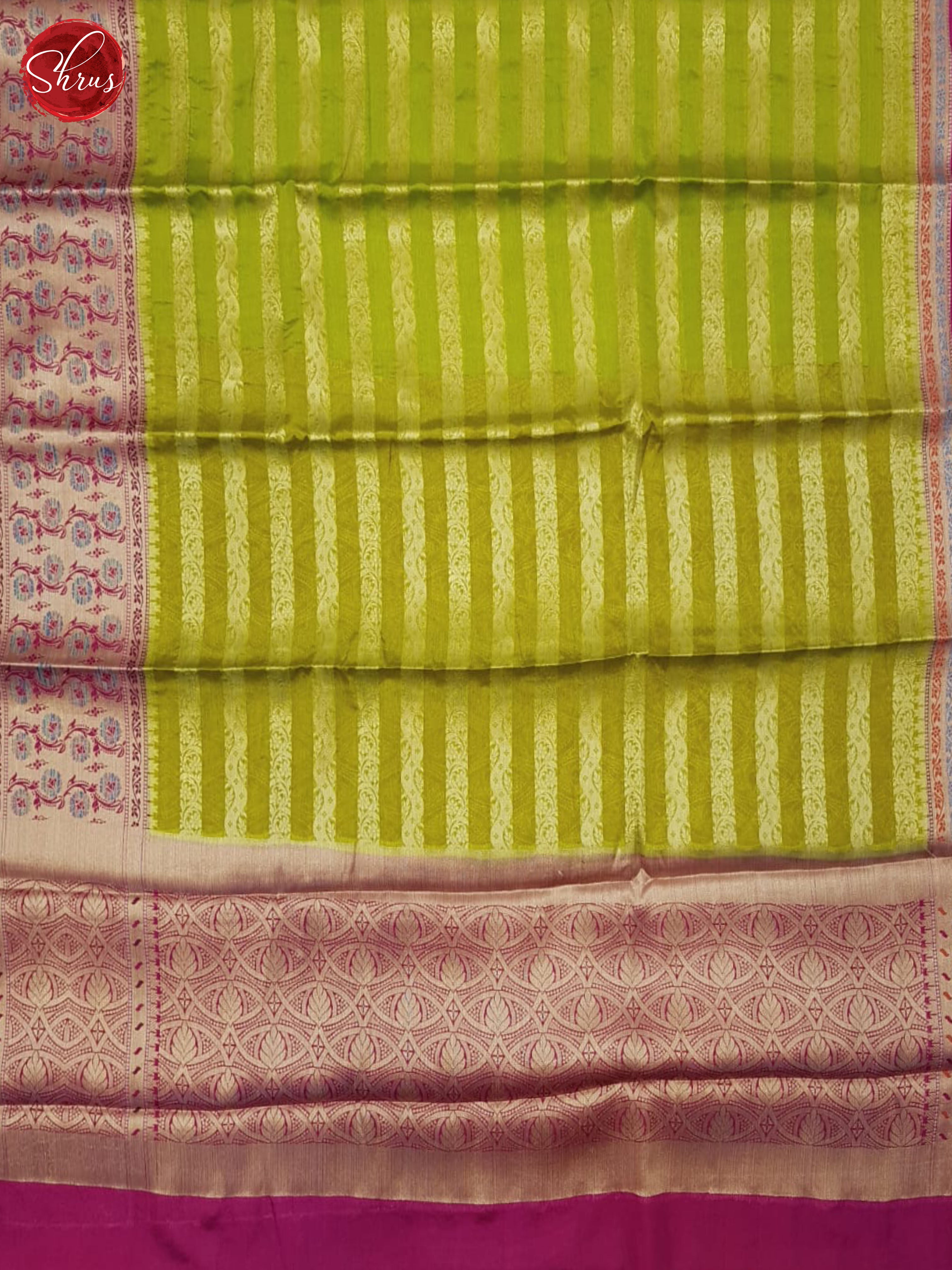 Green & Pink - Semi Dupion Saree - Shop on ShrusEternity.com