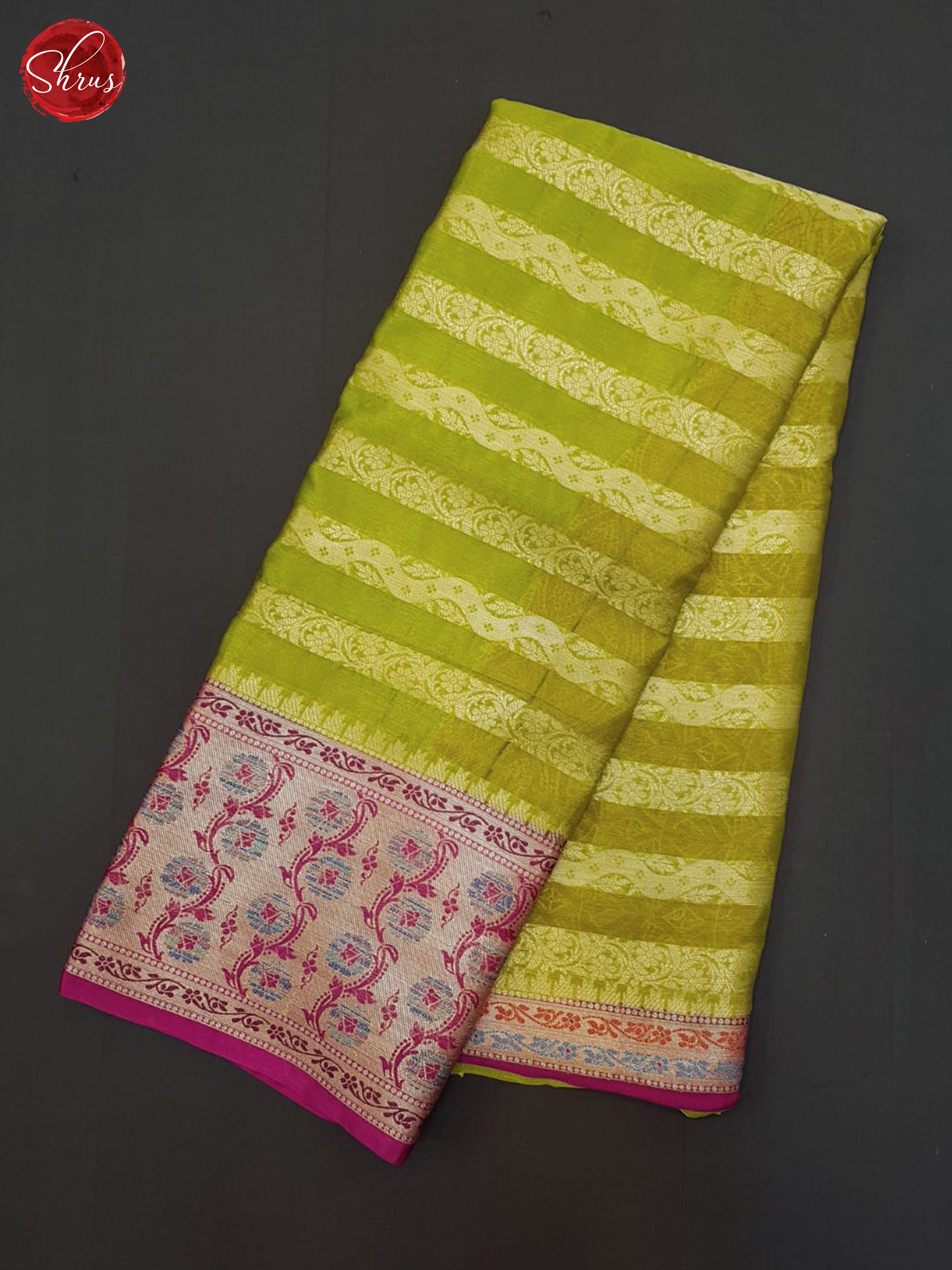 Green & Pink - Semi Dupion Saree - Shop on ShrusEternity.com