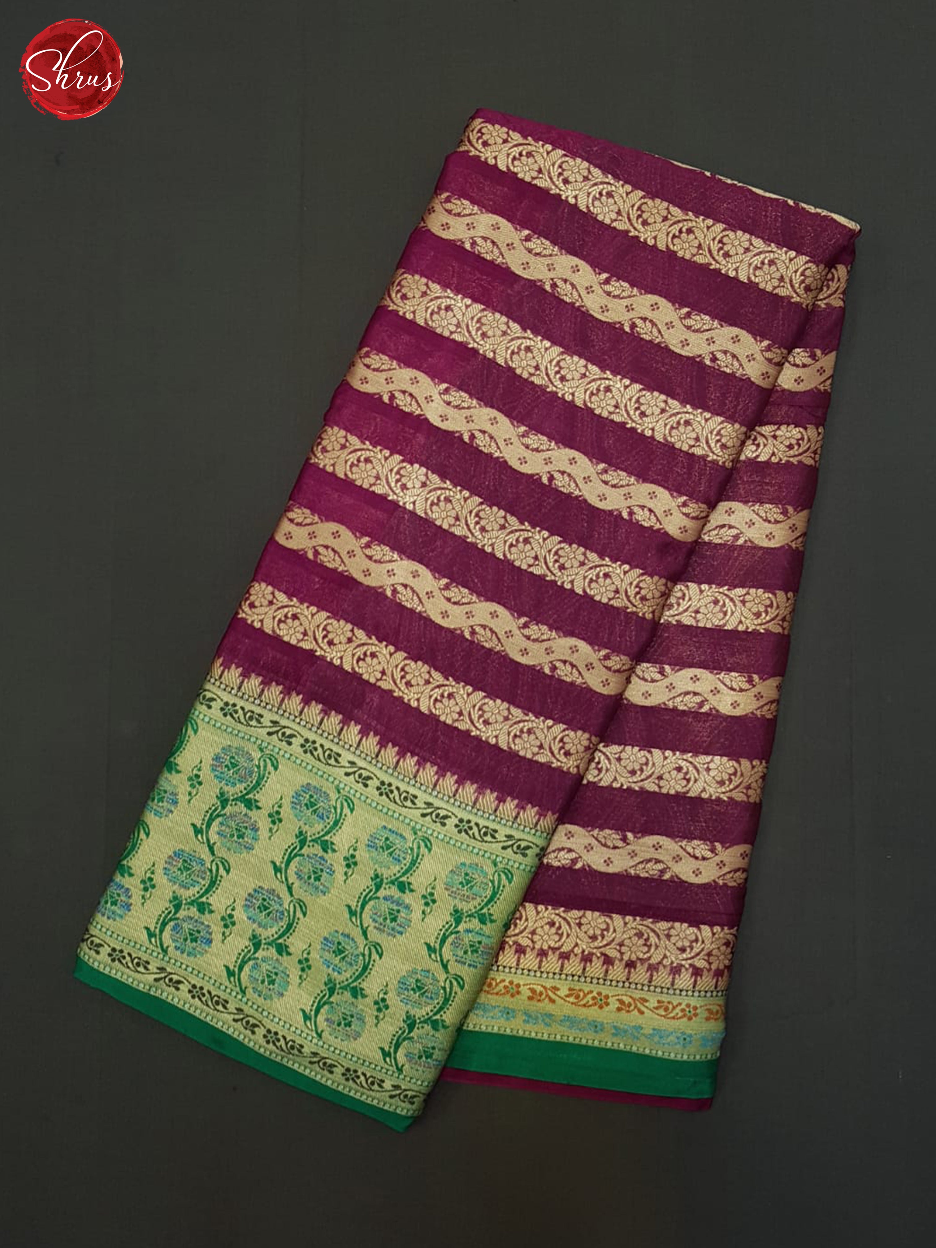 Maroon & Green - Semi Dupion Saree - Shop on ShrusEternity.com