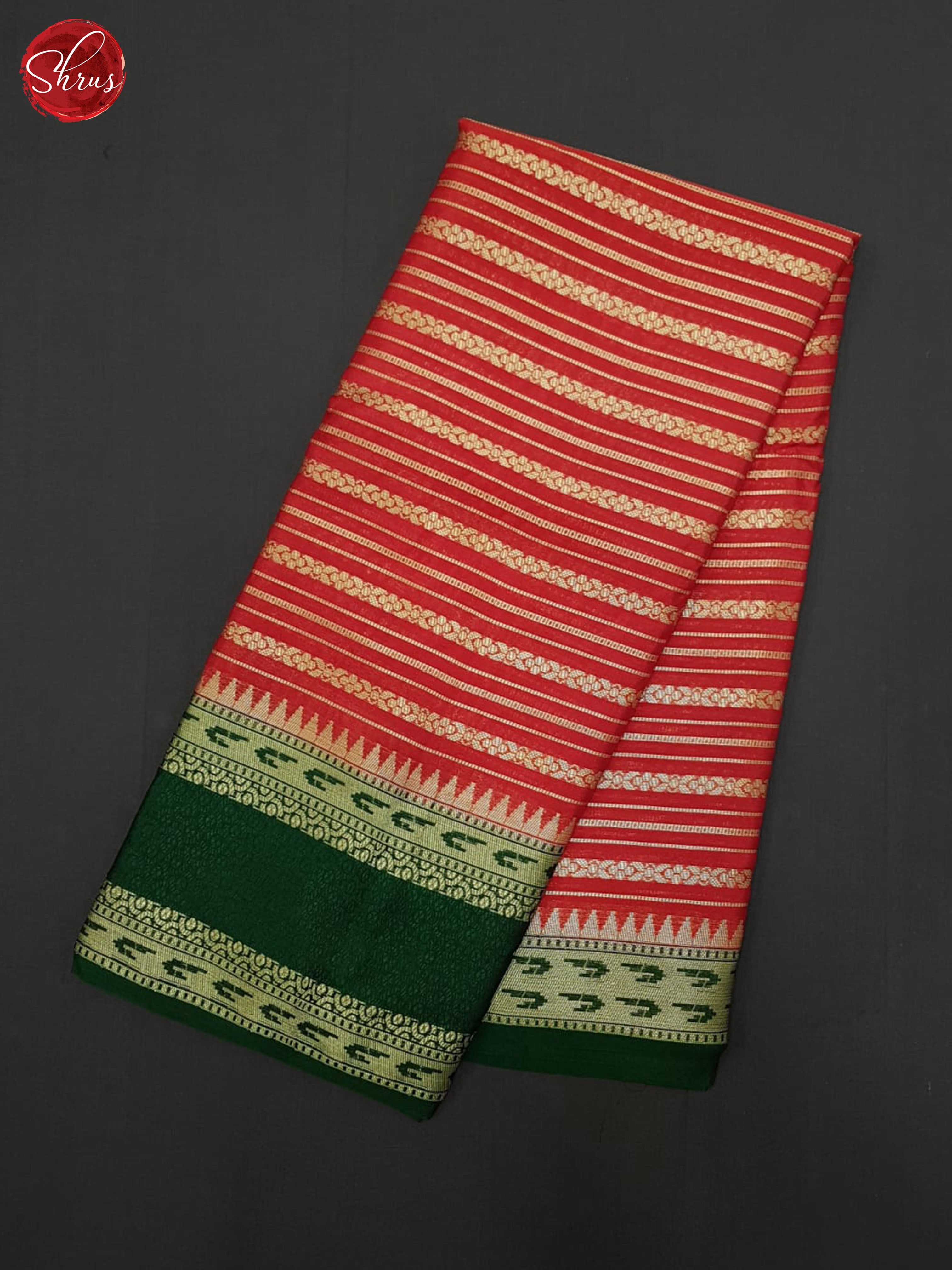 Red & Green- Semi Dupion Saree - Shop on ShrusEternity.com