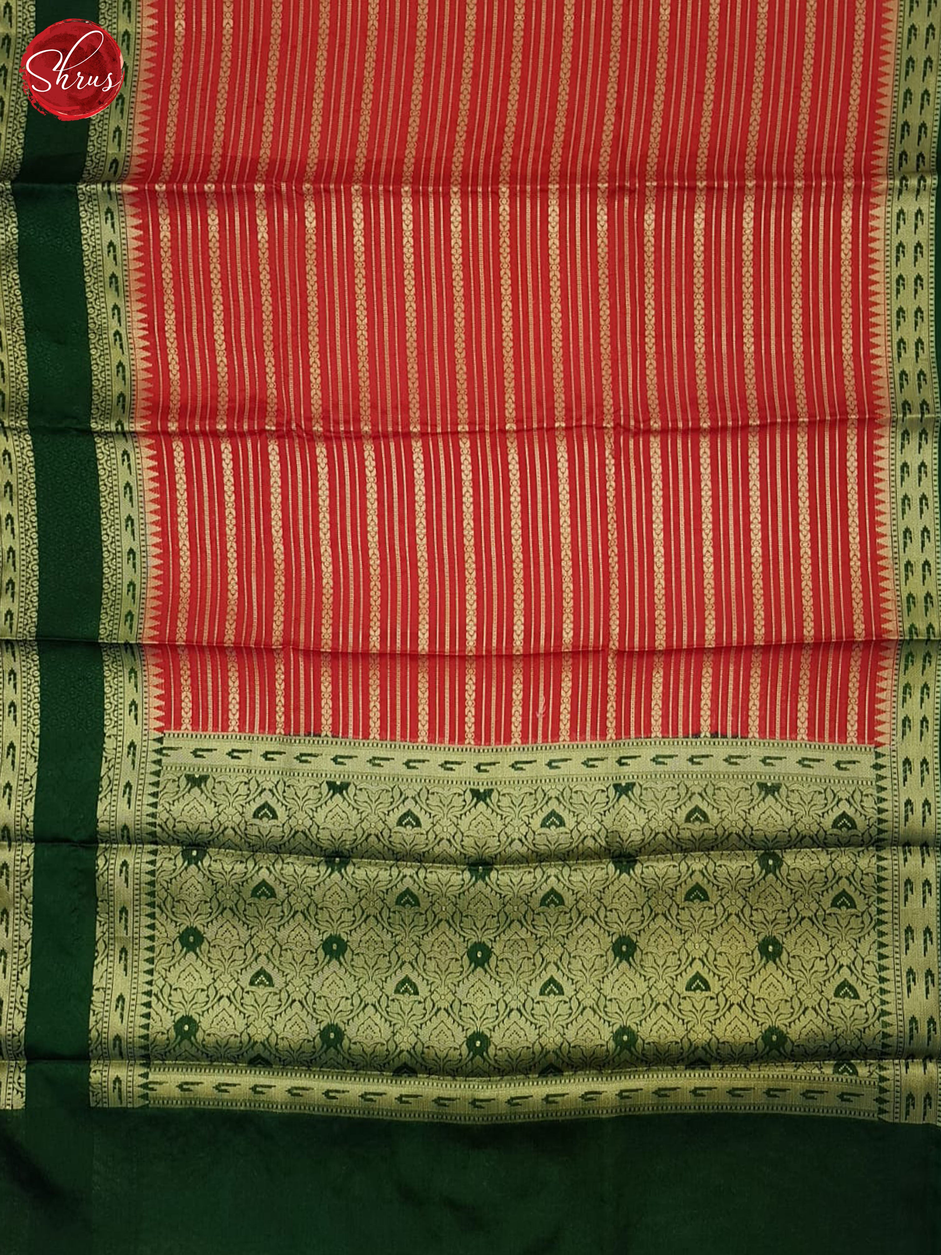 Red & Green- Semi Dupion Saree - Shop on ShrusEternity.com