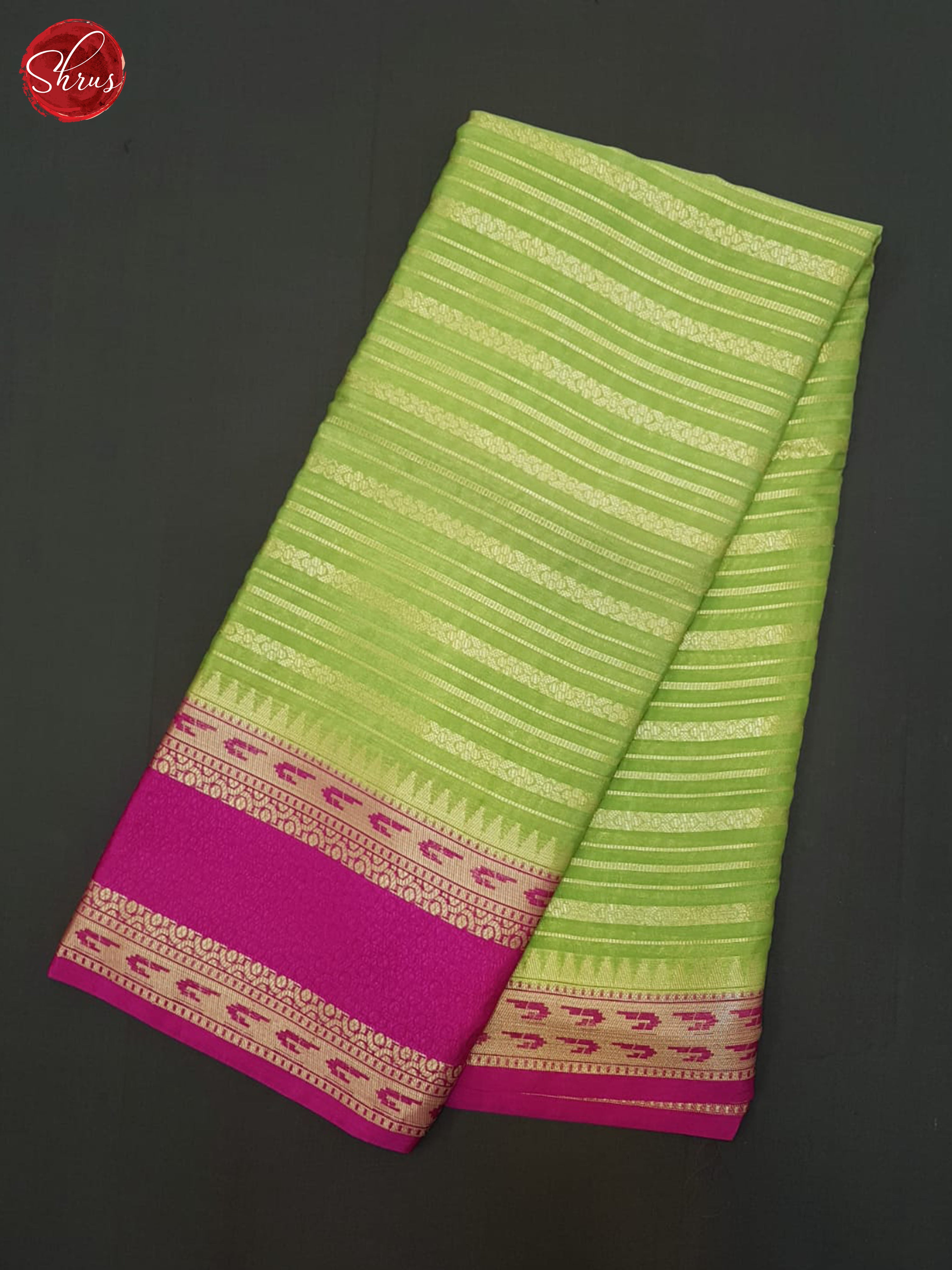 Green & Pink - Semi Dupion Saree - Shop on ShrusEternity.com