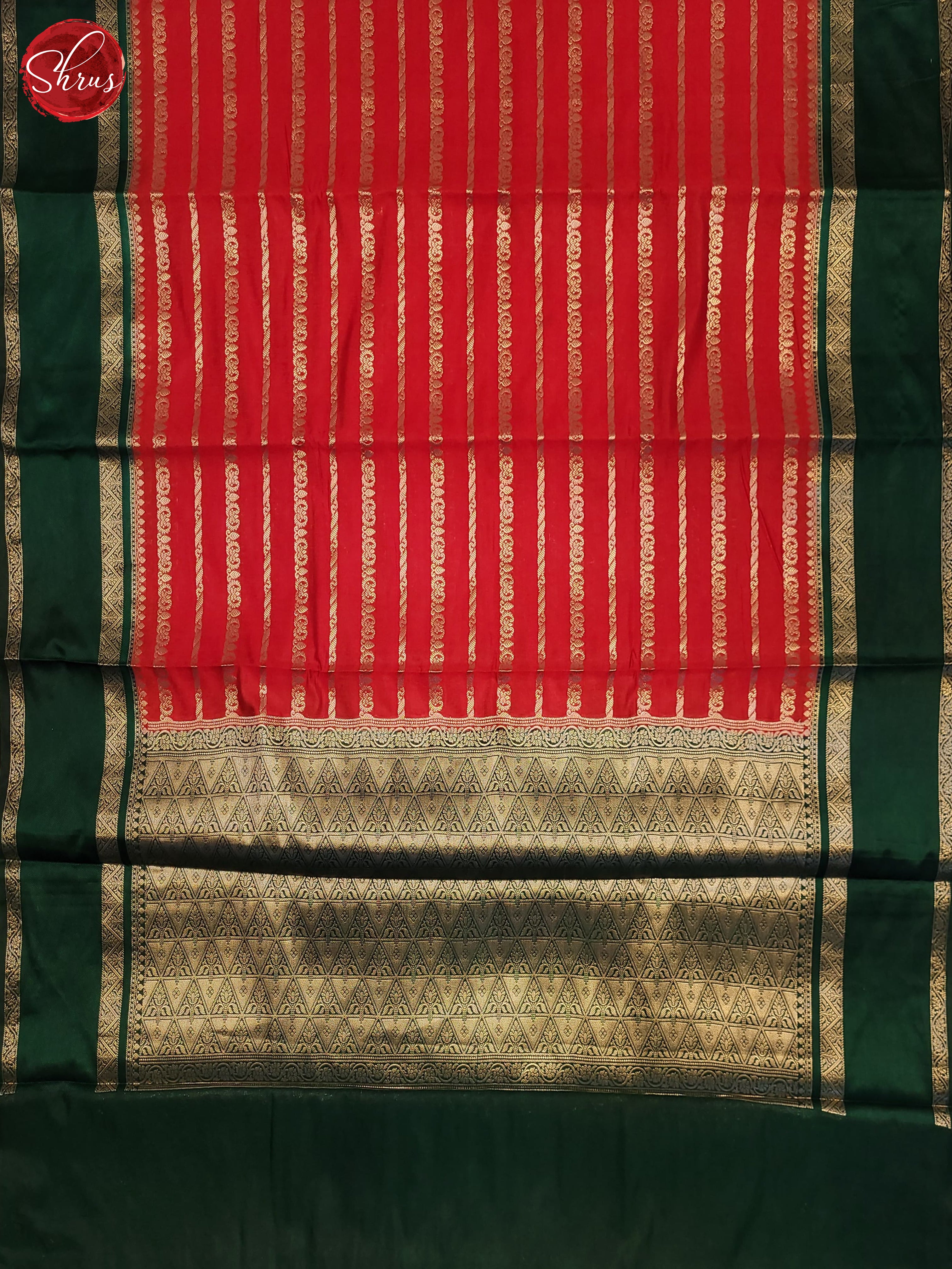 Red & Green - Semi Dupion Saree - Shop on ShrusEternity.com