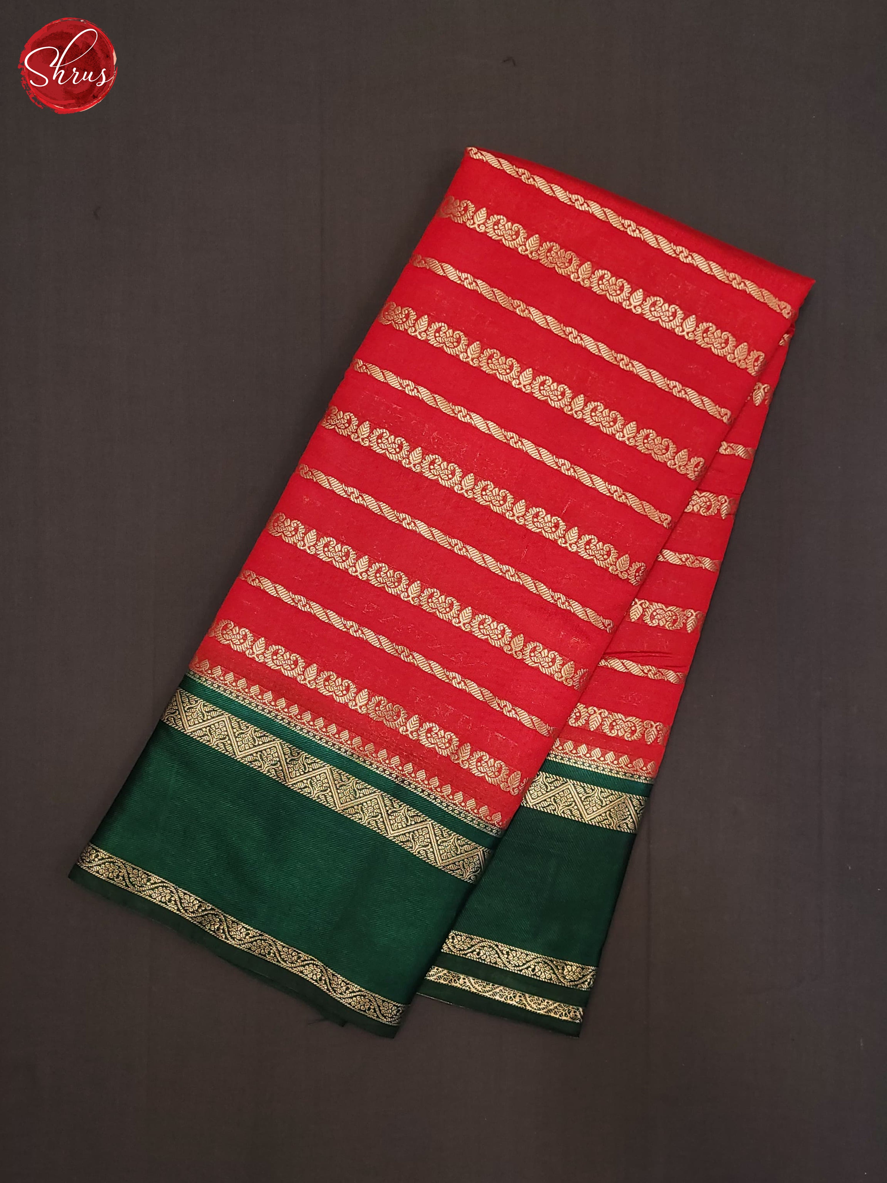 Red & Green - Semi Dupion Saree - Shop on ShrusEternity.com