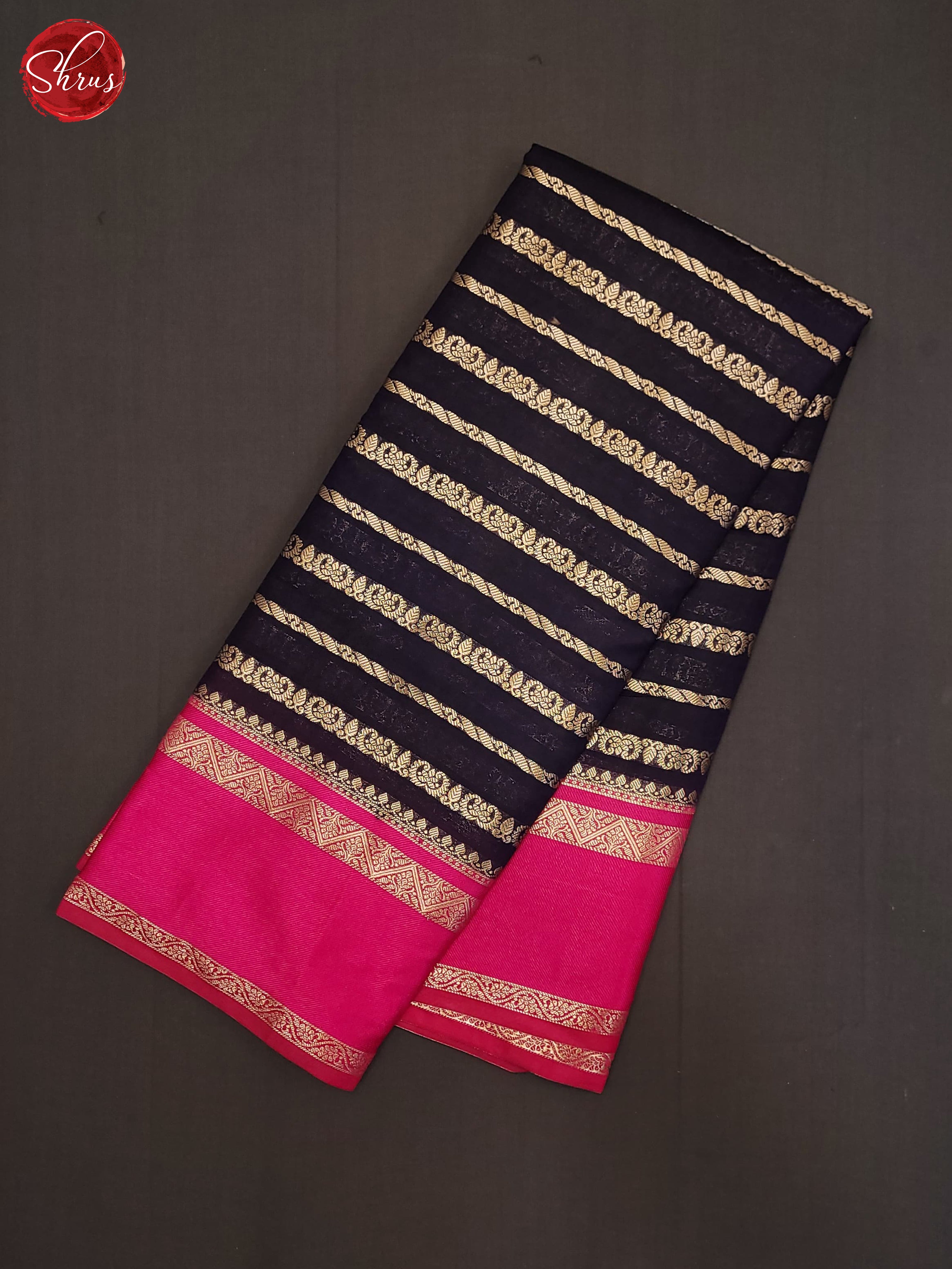 Dark Blue & Red - Semi Dupion Saree - Shop on ShrusEternity.com