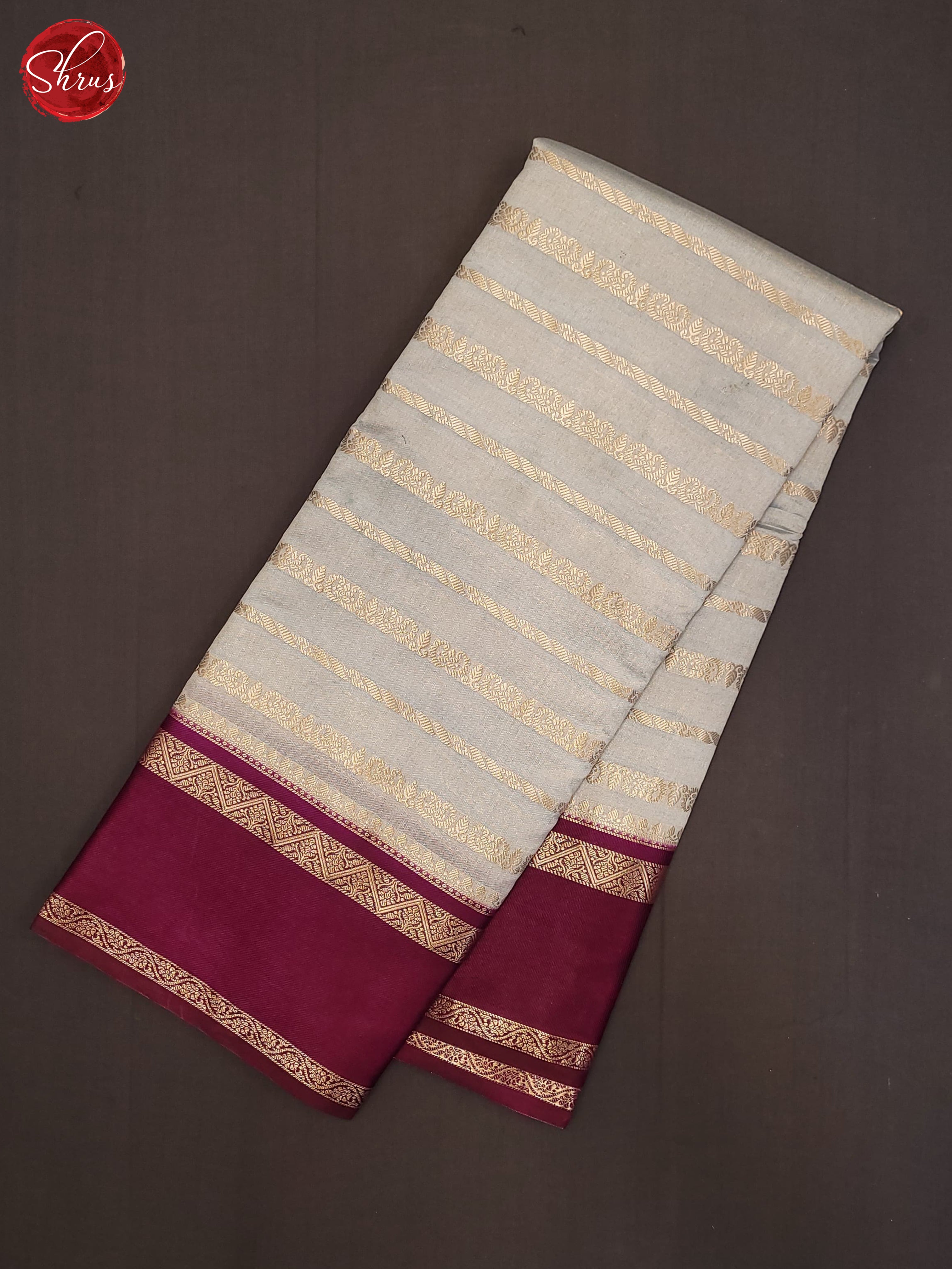 Grey & MAroon - Semi Dupion Saree - Shop on ShrusEternity.com