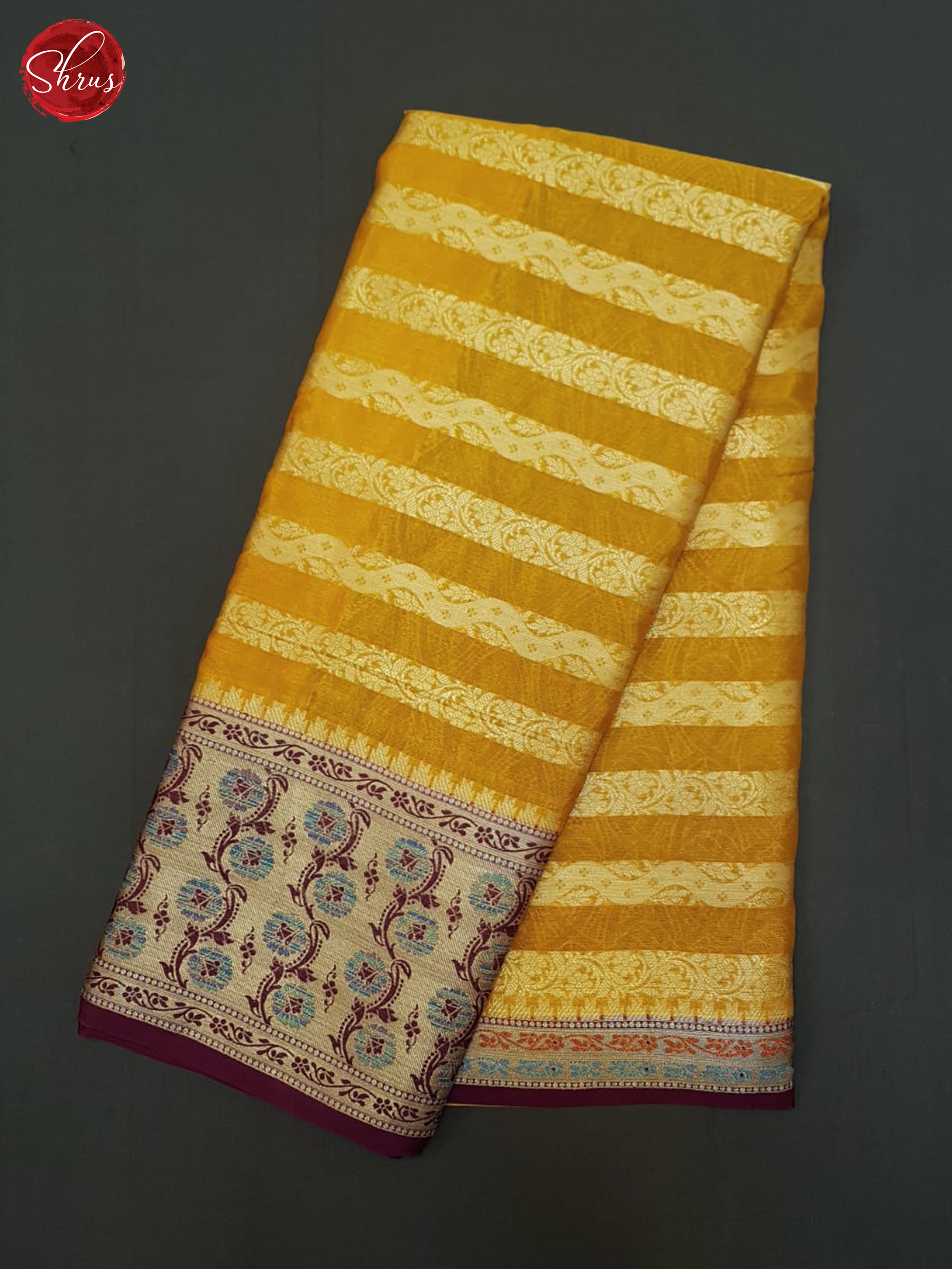 Yellow & Maroon - Semi Dupion Saree - Shop on ShrusEternity.com