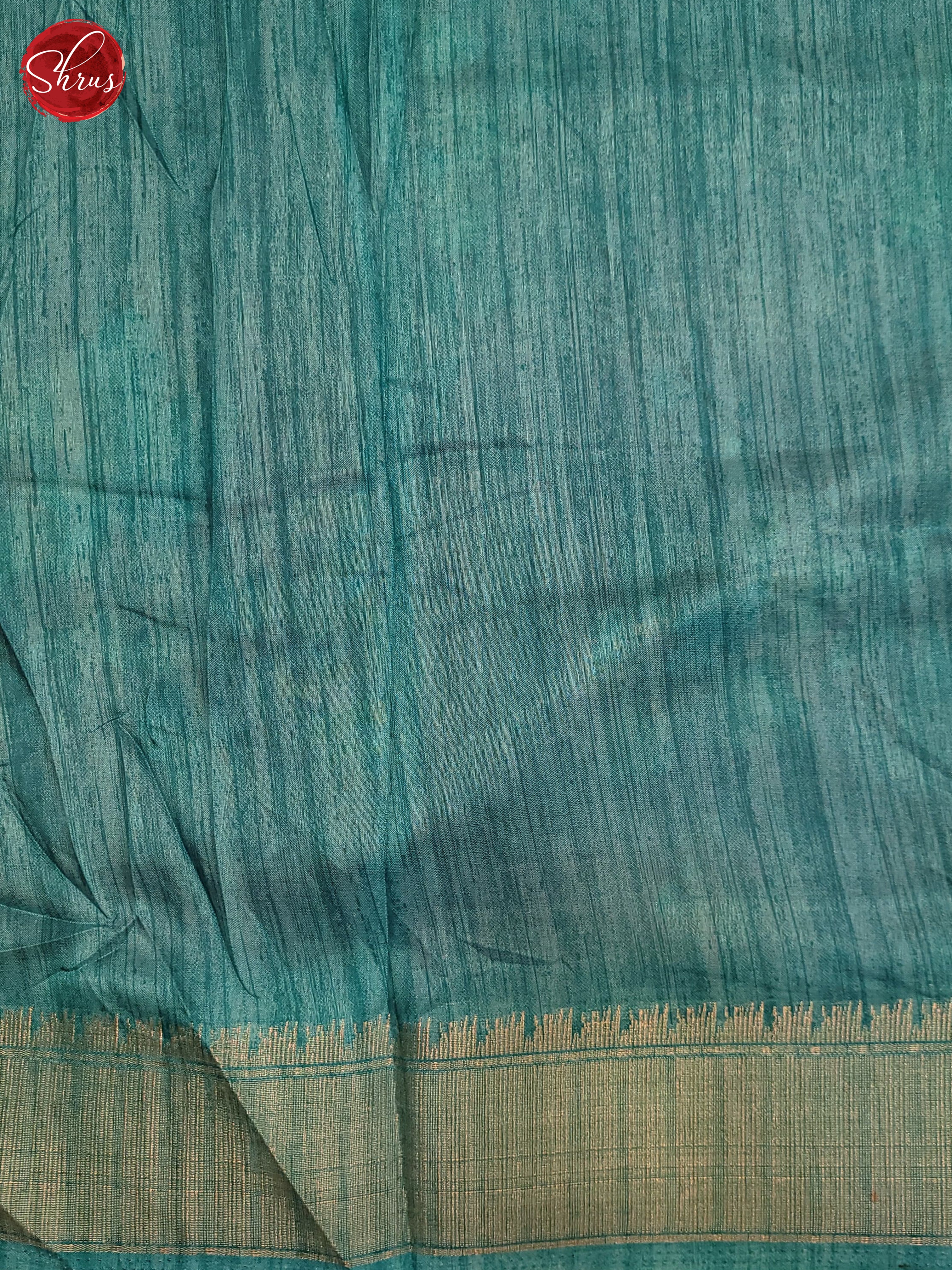 Peachish Pink & Blue- Semi Crepe Saree - Shop on ShrusEternity.com