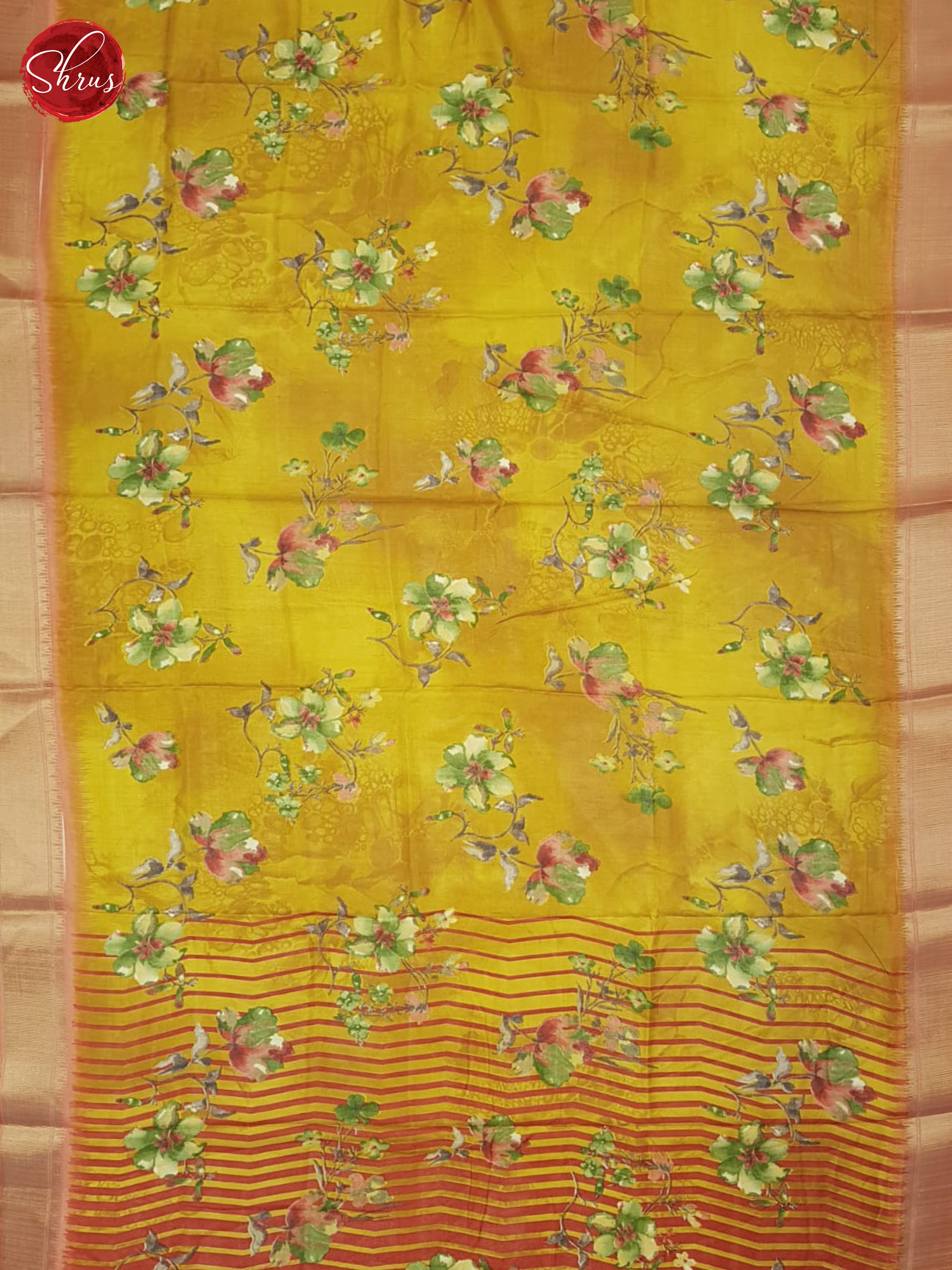 Yellow & Pink - Semi crepe Saree - Shop on ShrusEternity.com