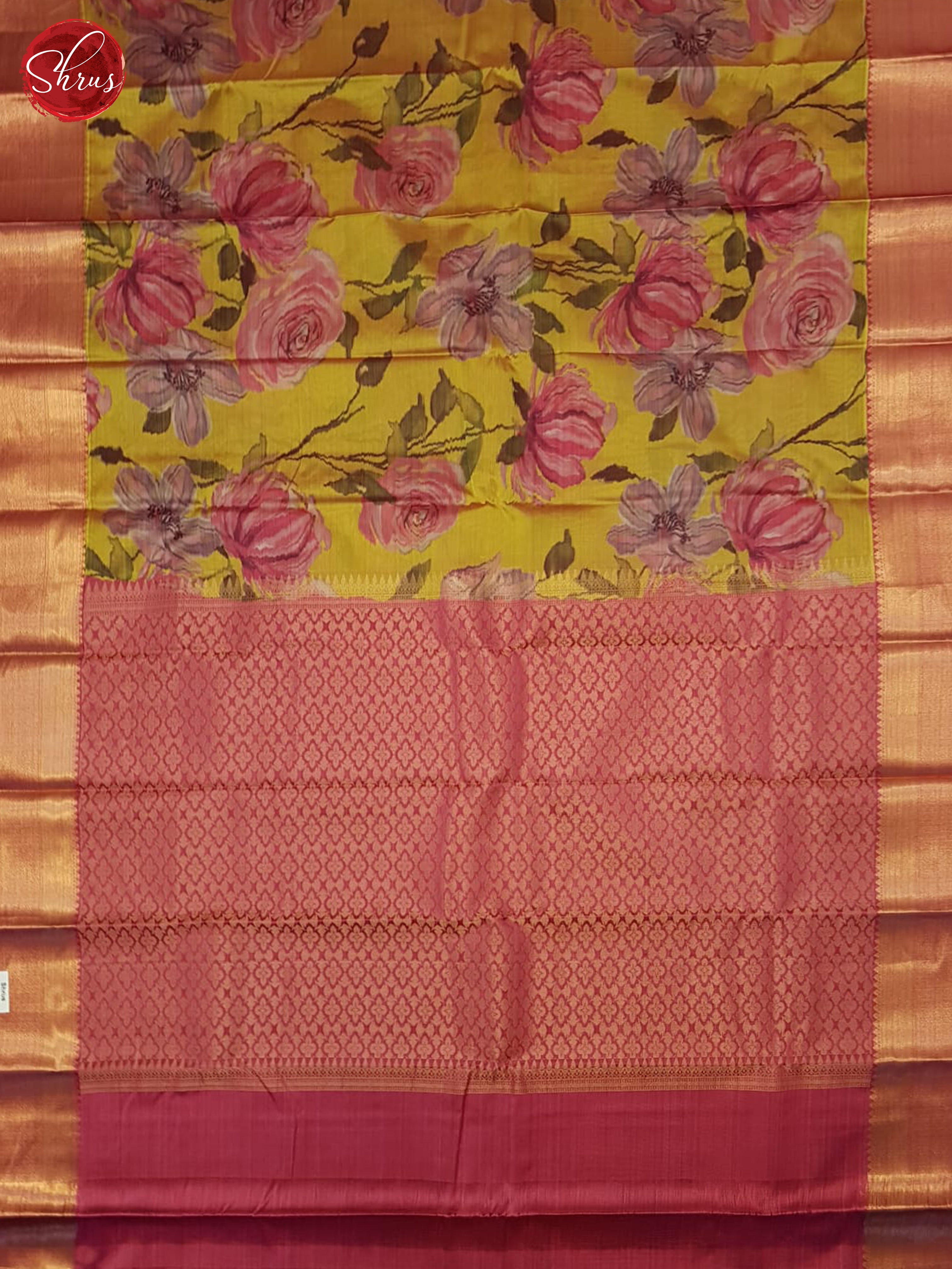 Dull Gold & Pink- Kanchipuram-halfpure Saree - Shop on ShrusEternity.com