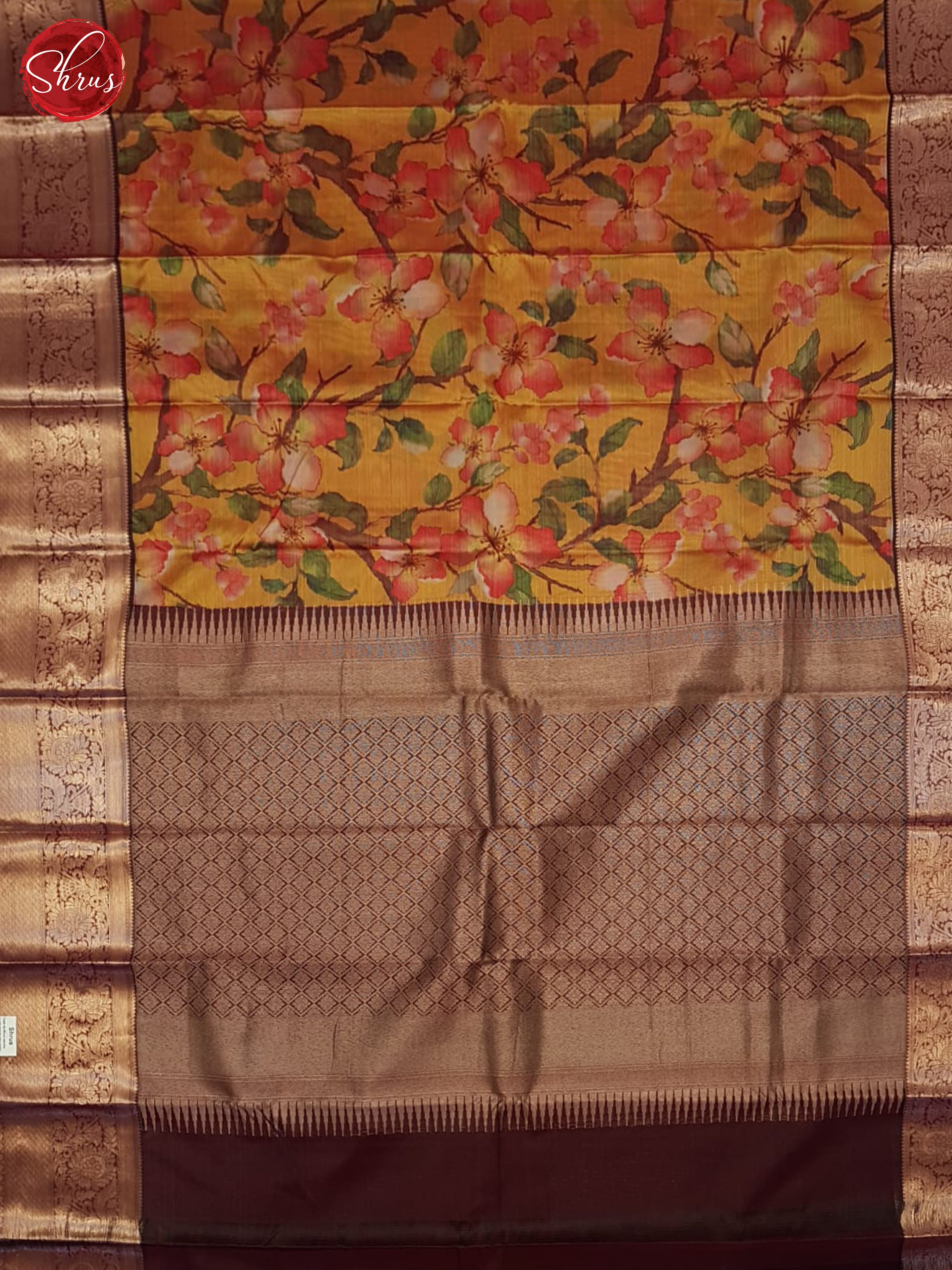 Orange & Brown - Kanchipuram-halfpure Saree - Shop on ShrusEternity.com