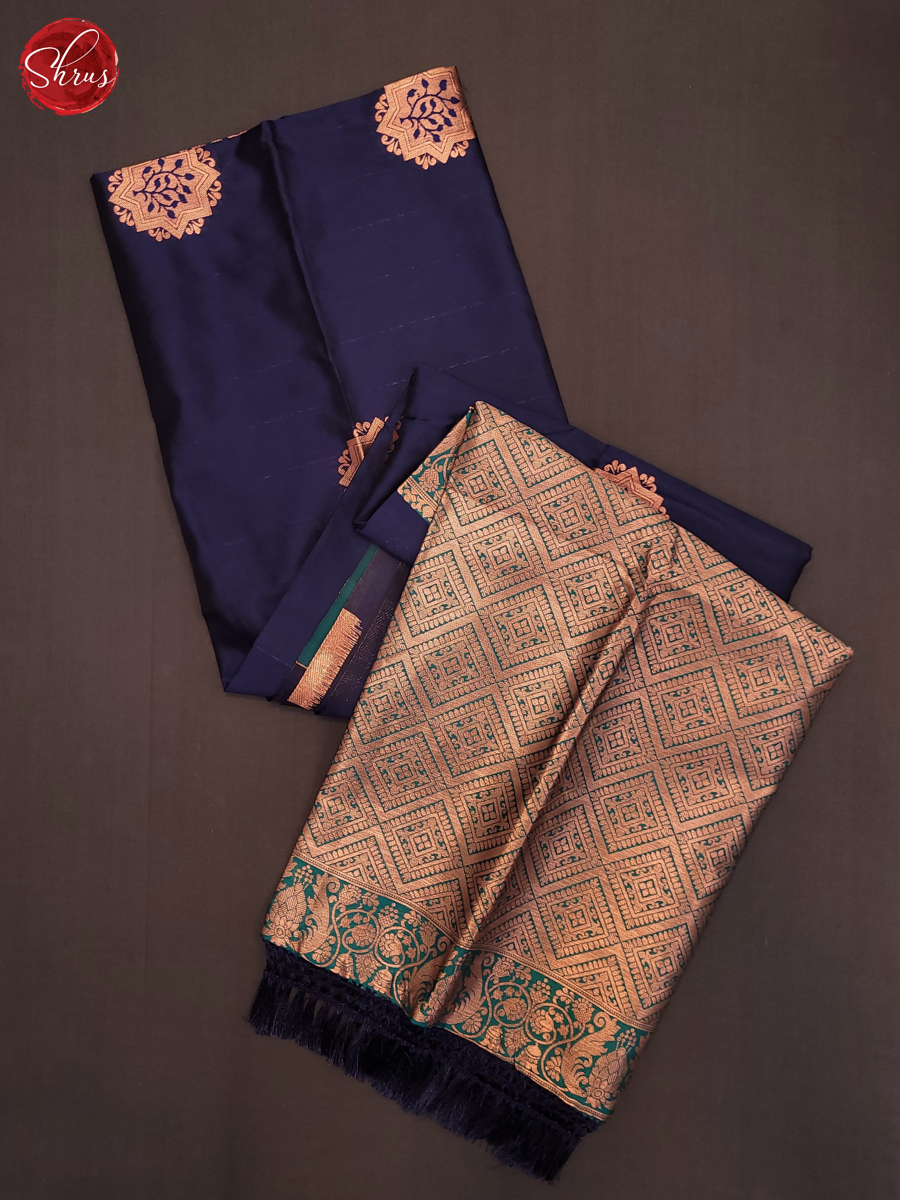 Navy Blue & Teal - Semi Softsilk Saree - Shop on ShrusEternity.com