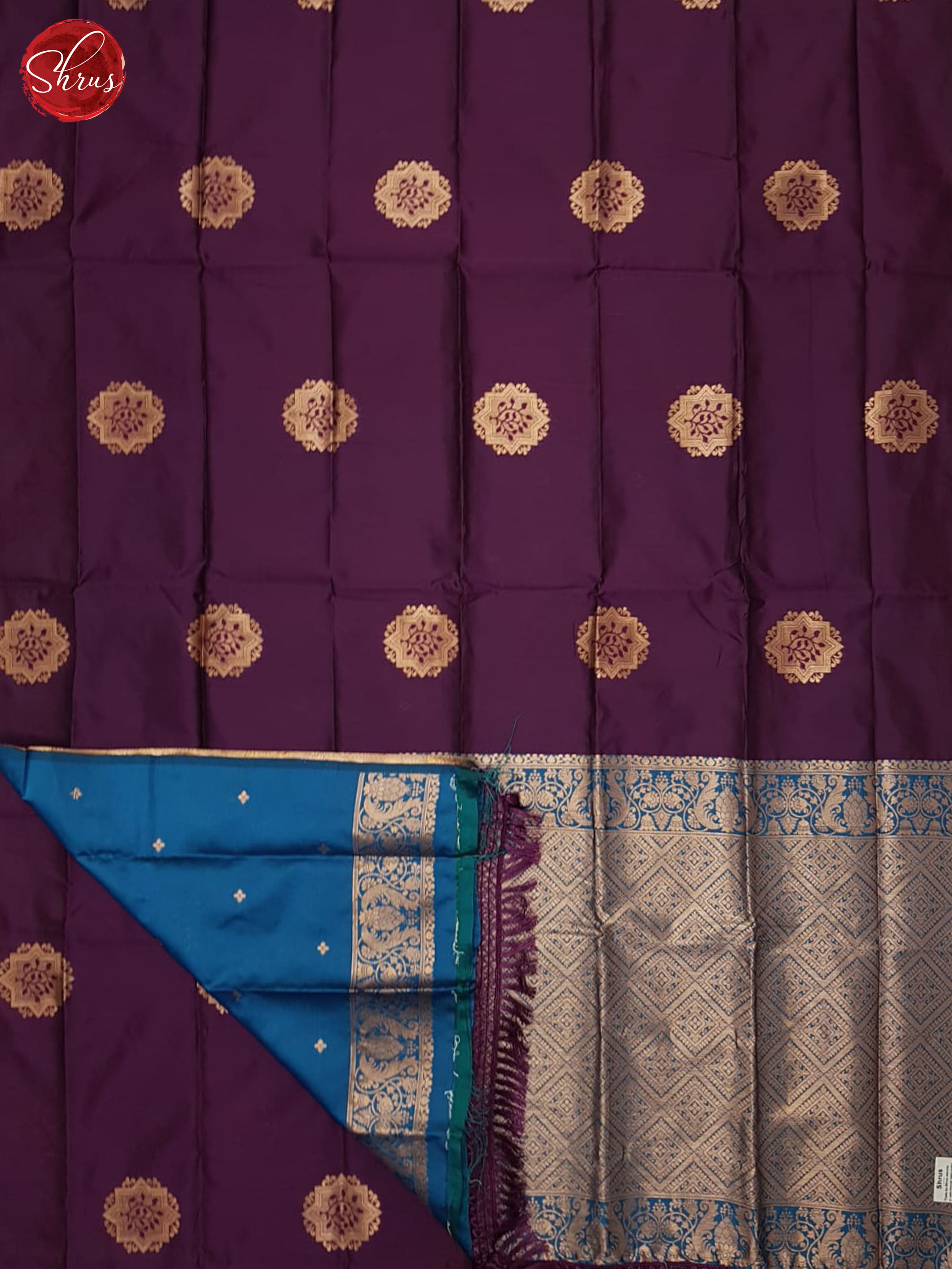 Wine and Blue- Semi Softsilk Saree - Shop on ShrusEternity.com