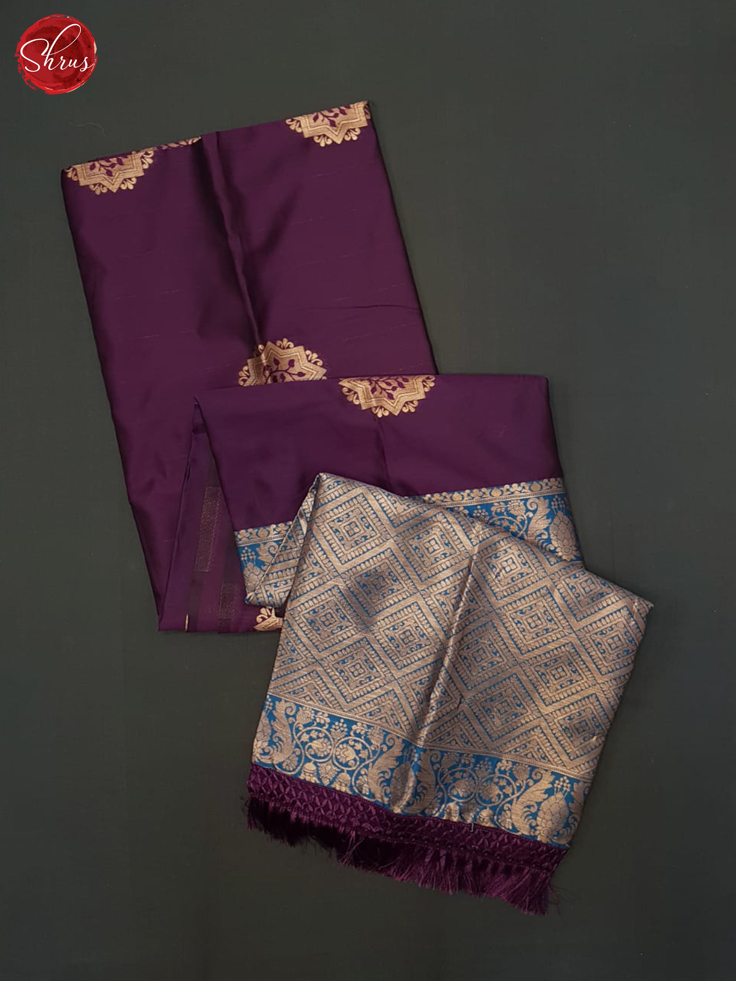 Wine and Blue- Semi Softsilk Saree - Shop on ShrusEternity.com