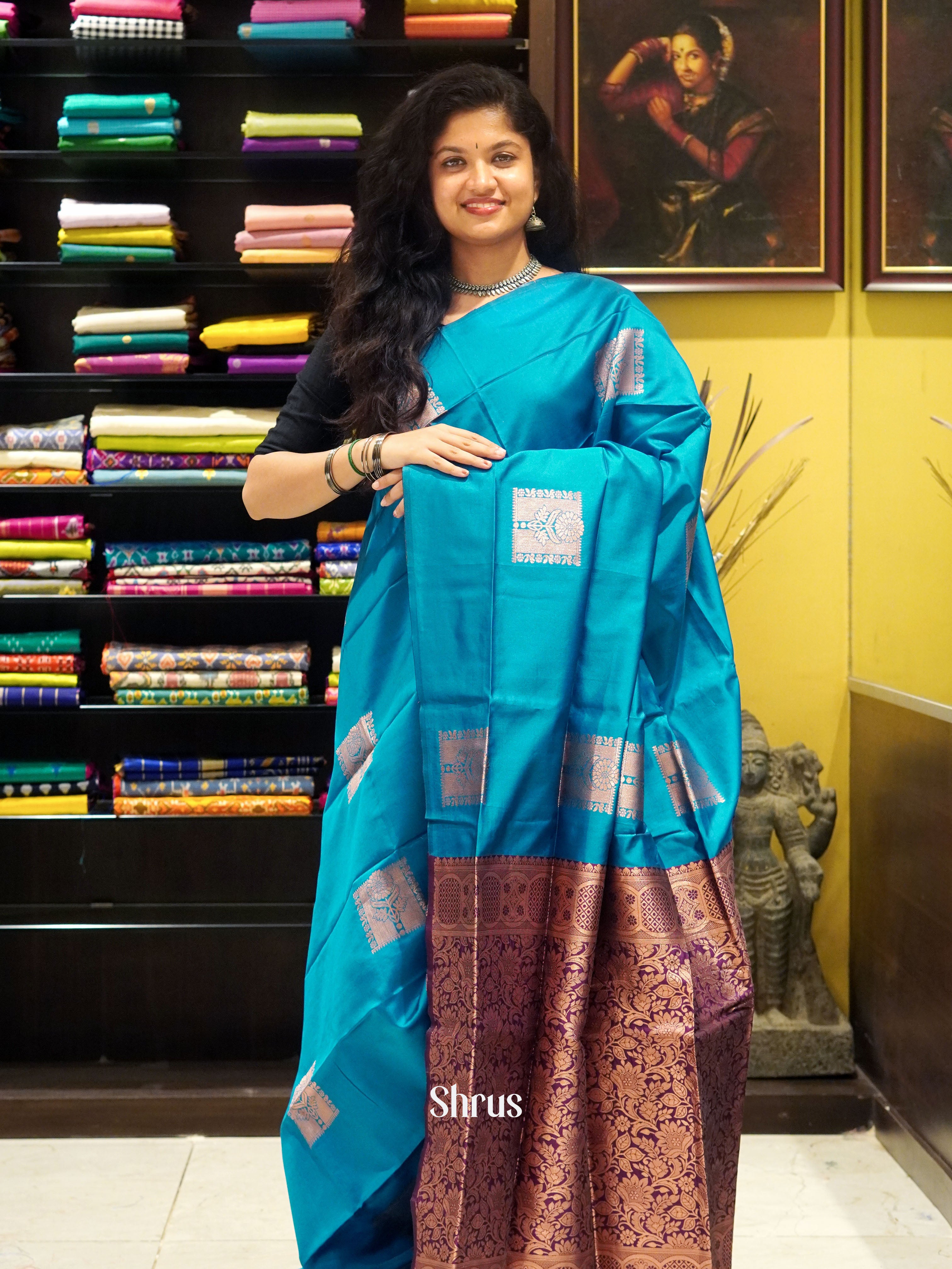 Blue & Maroon - Semi Softsilk Saree