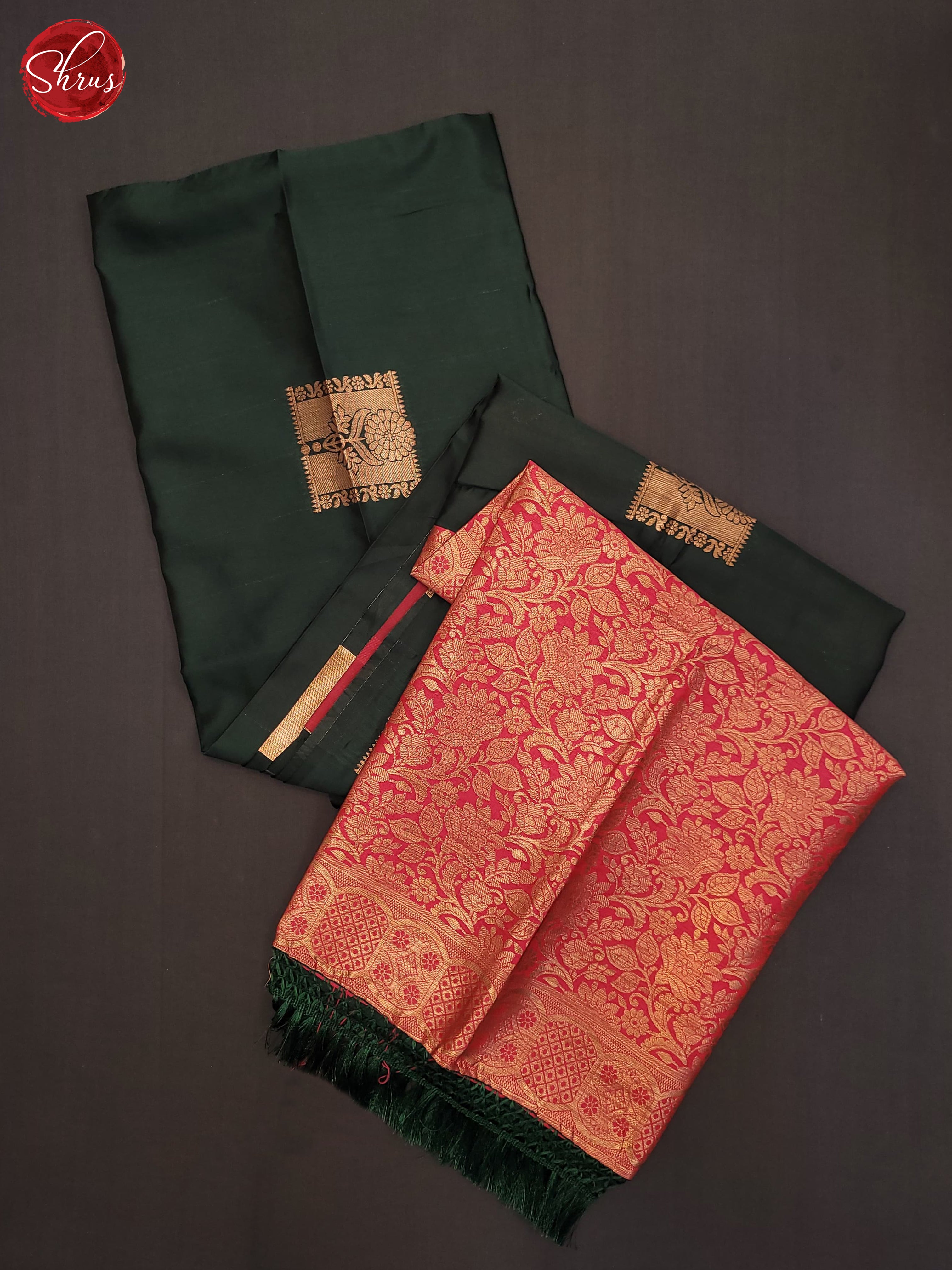 Bottle Green & Pink - Semi Softsilk Saree - Shop on ShrusEternity.com